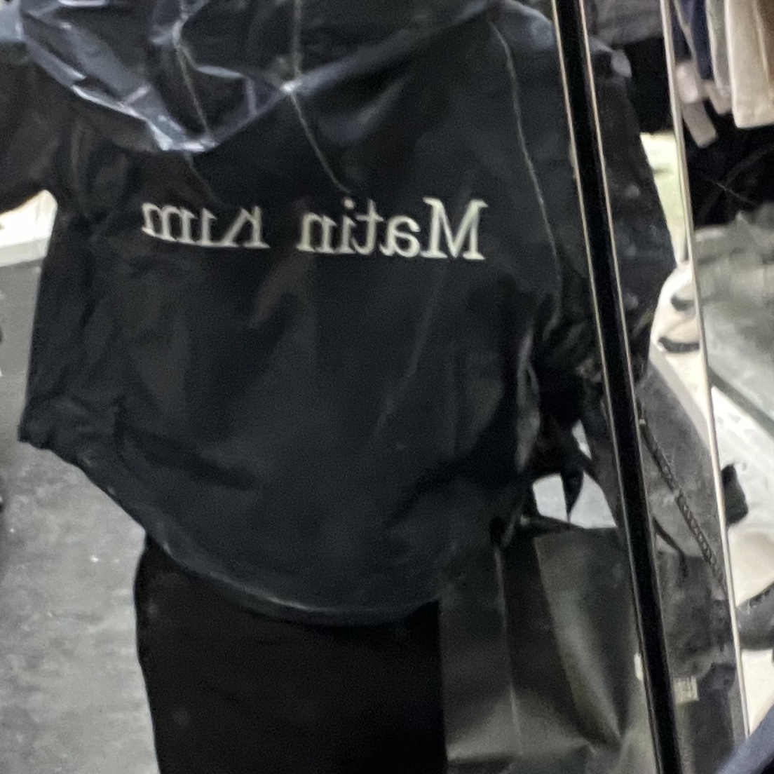 (W) Matin Kim Matin Crop Hoody Coating Jumper Navy 착용 스타일