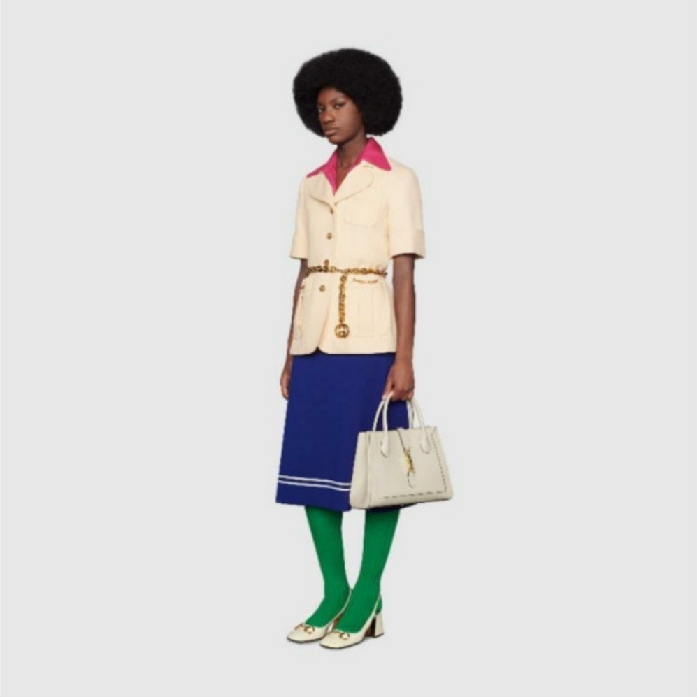 Gucci Jackie 1961 Medium Tote Bag White Leather 착용 스타일 - 6