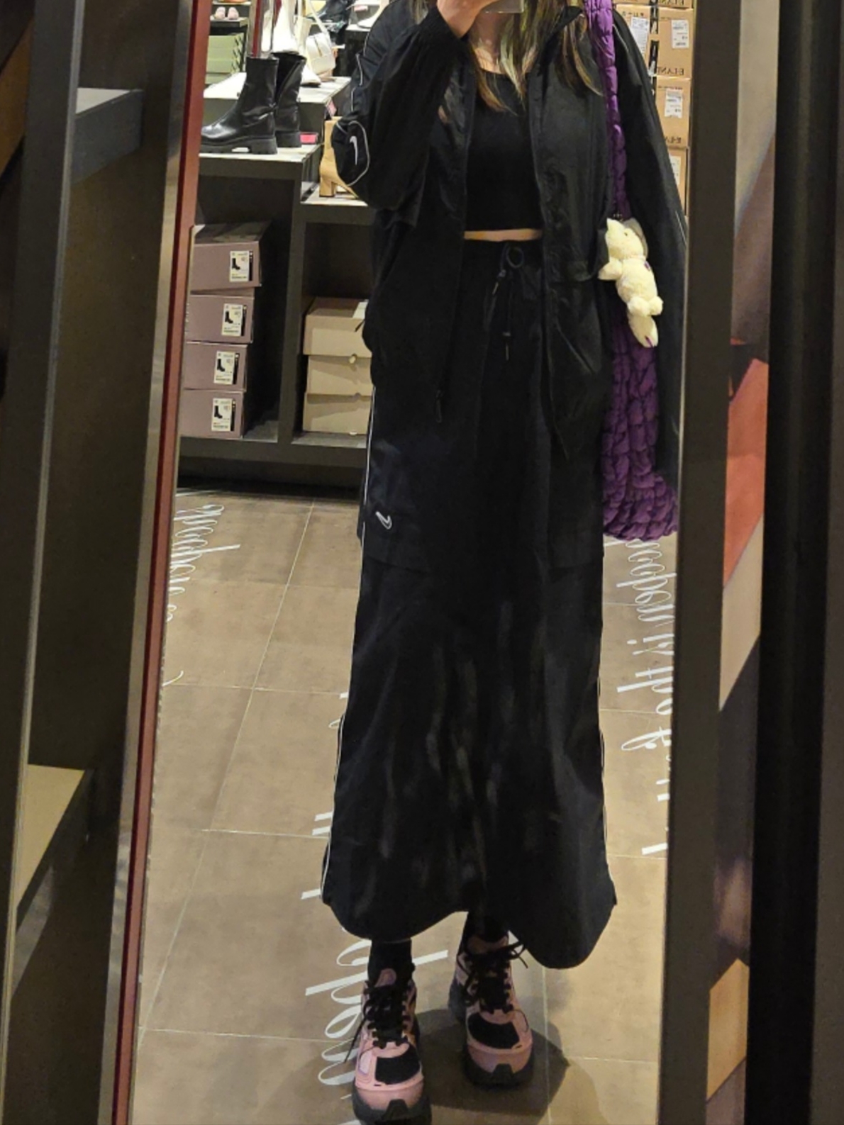 Nike NSW Solo Swoosh Woven Track Jacket Black - Asia, (W) Nike NSW Woven Skirt Black 착용 스타일