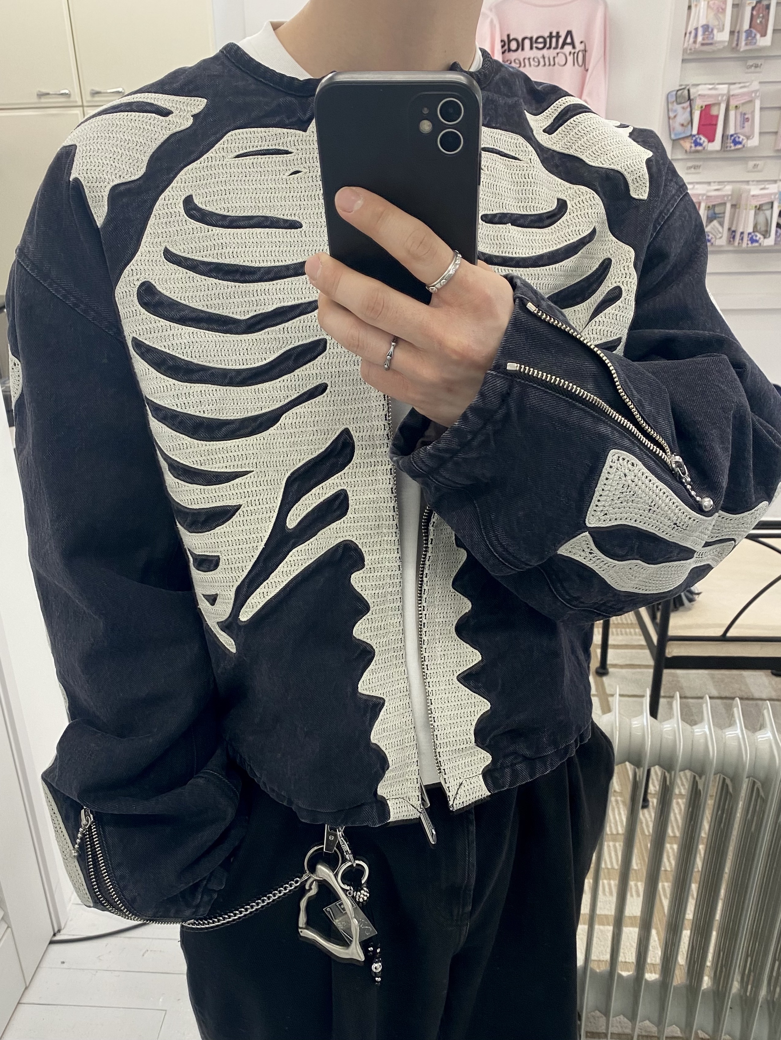 Kapital 14 oz. Black X Black Denim Motocross Bone Jacket Black 착용 스타일