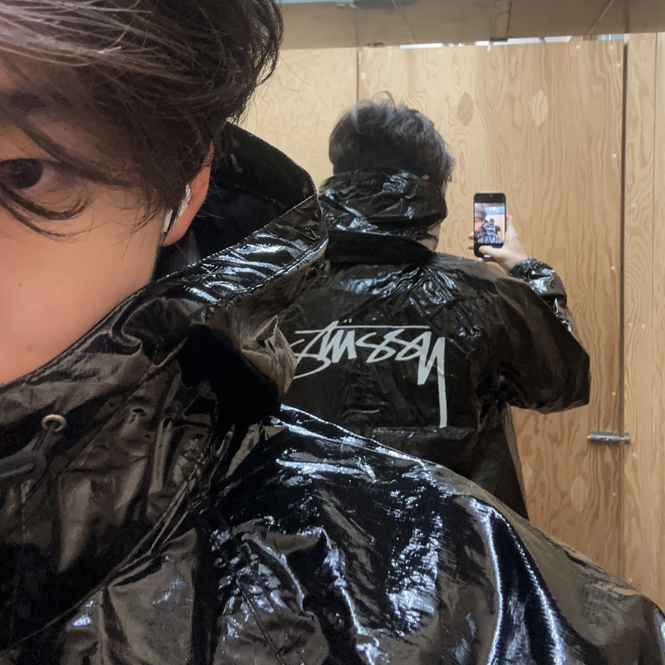 Stussy Beach Shell Coated Ripstop Black 착용 스타일 - 1