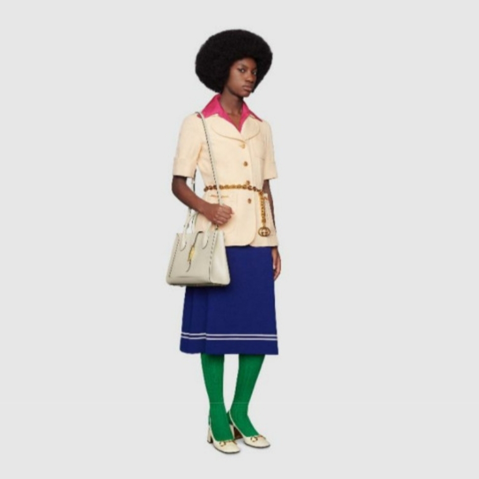 Gucci Jackie 1961 Medium Tote Bag White Leather 착용 스타일 - 7