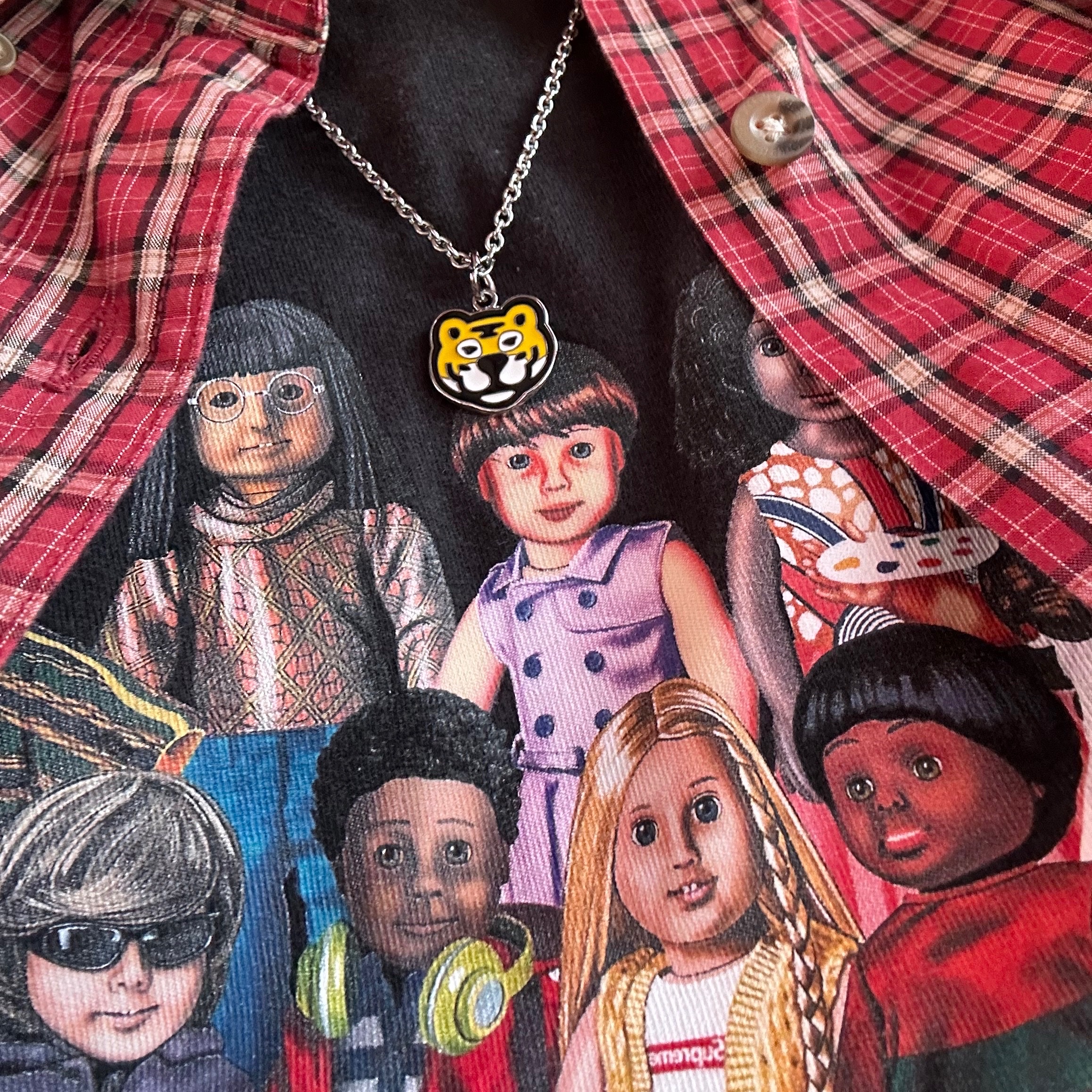 Supreme Children T-Shirt Black - 23SS, Human Made Animal Necklace Tiger Yellow 착용 스타일