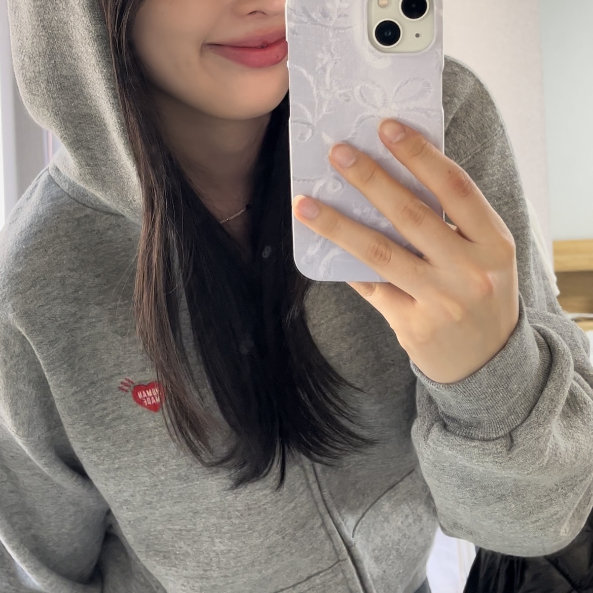 Human Made Zip-Up Hoodie Gray 착용 스타일
