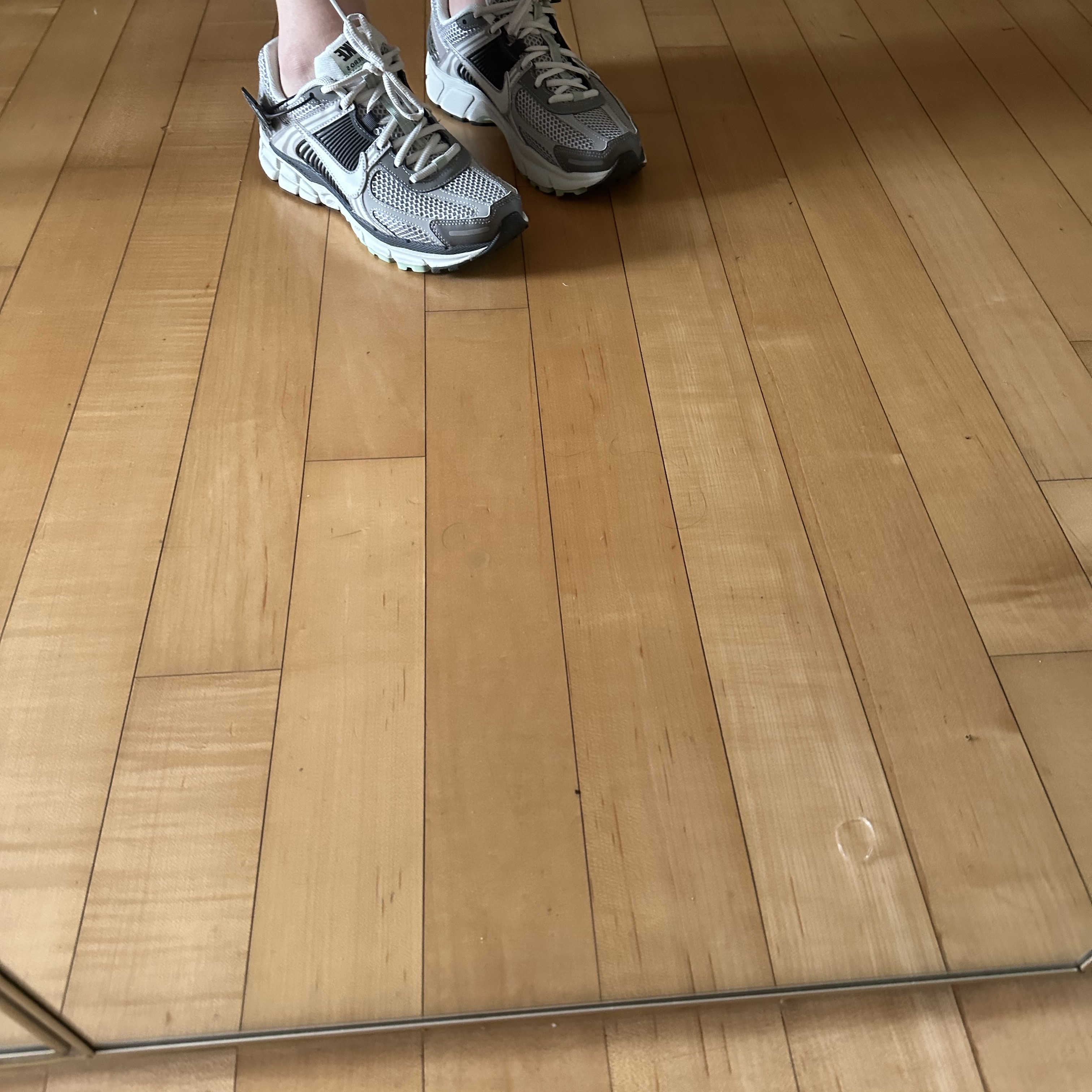 (W) Nike Zoom Vomero 5 Cobblestone and Flat Pewter 착용 스타일 - 1