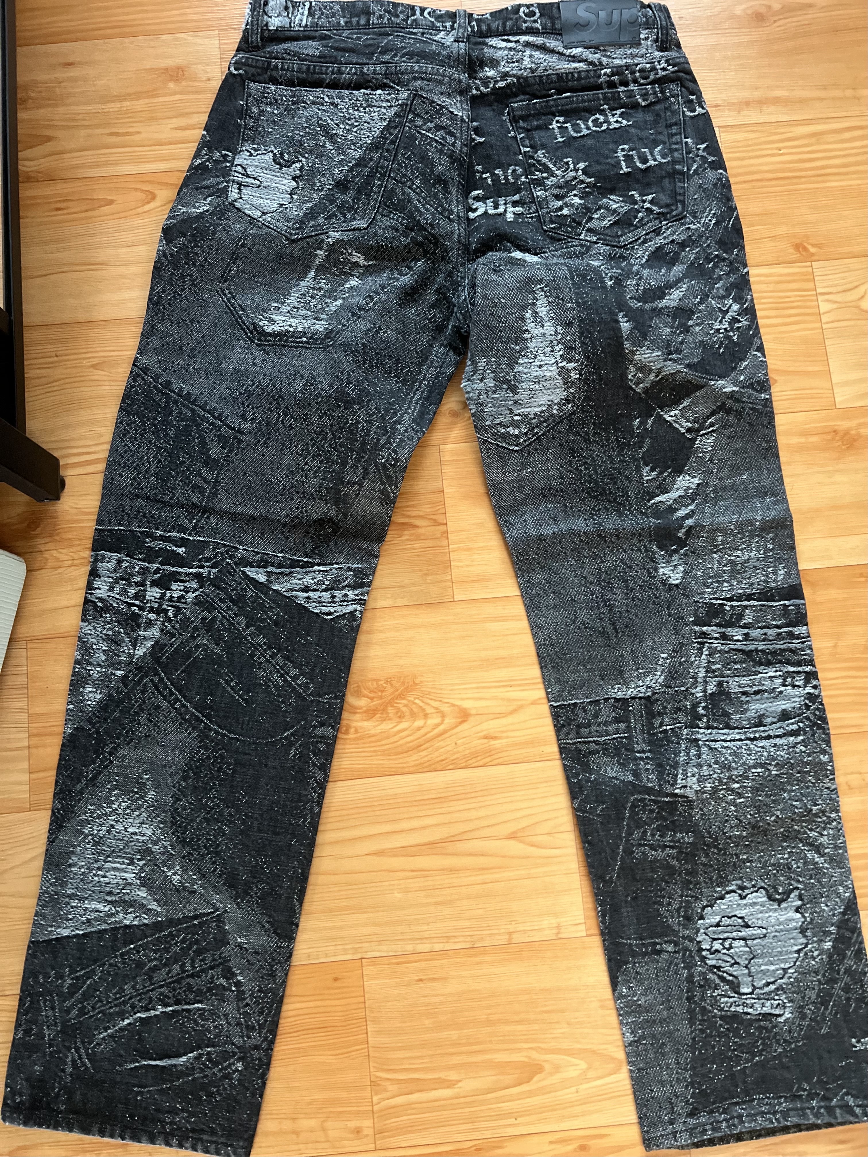 Supreme Archive Denim Jacquard Regular Jean Black - 23SS 착용 스타일 - 2