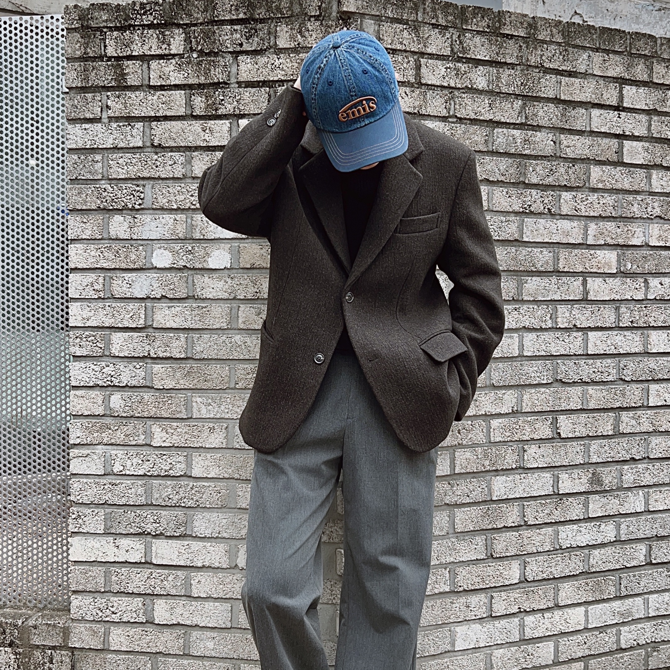 Emis Washed Denim Ball Cap Blue Navy 착용 스타일 - 4