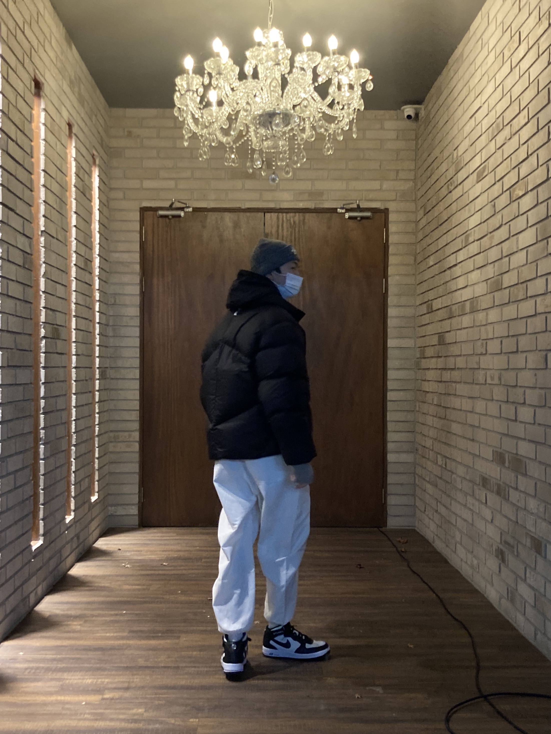 Nike x Stussy Air Force 1 '07 Mid SP Black and Light Bone, Stussy Marled Stock Cuff Beanie Black 착용 스타일 - 2