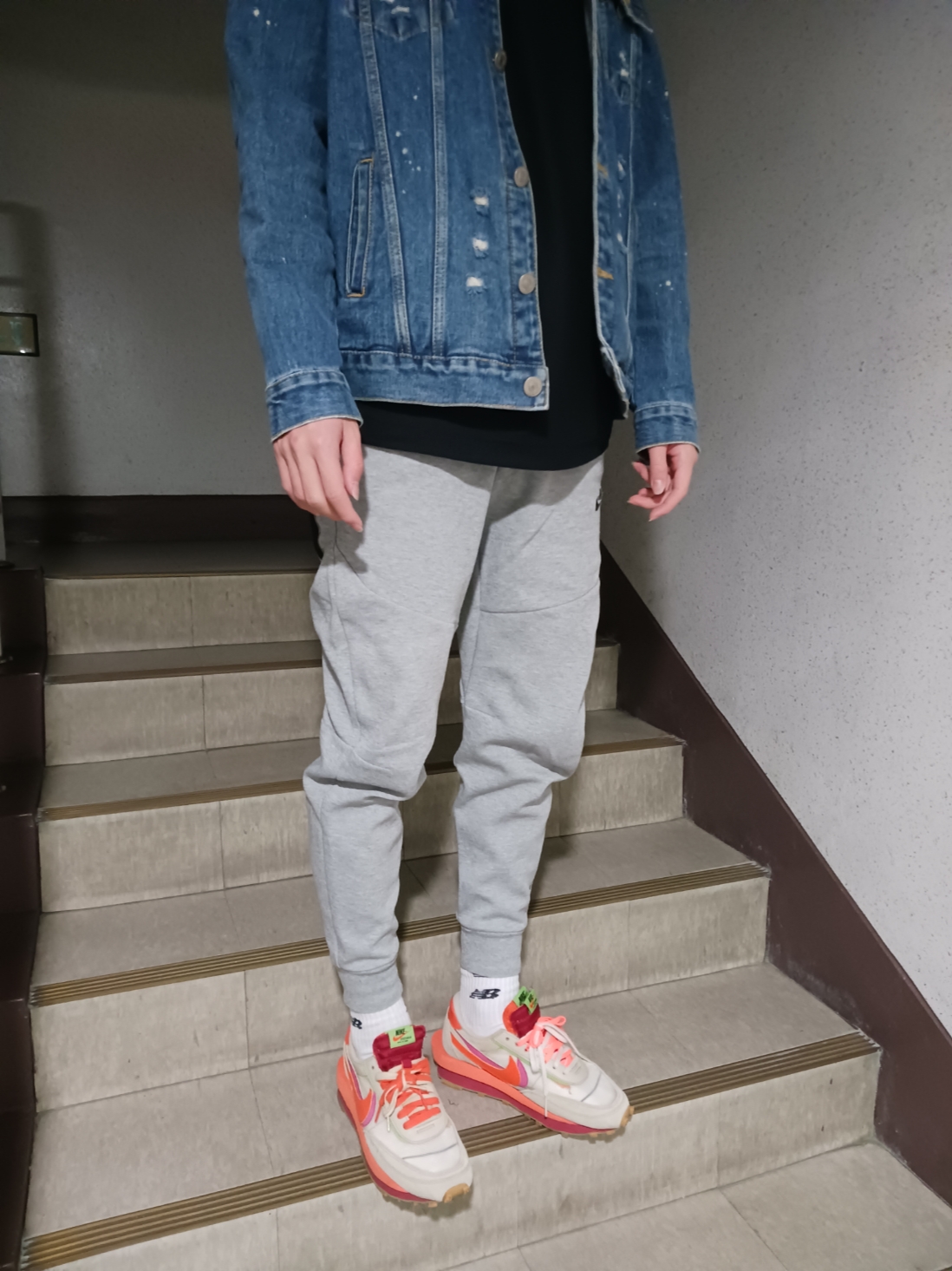 Nike x Sacai x Clot LDWaffle Orange Blaze 착용 스타일 - 3