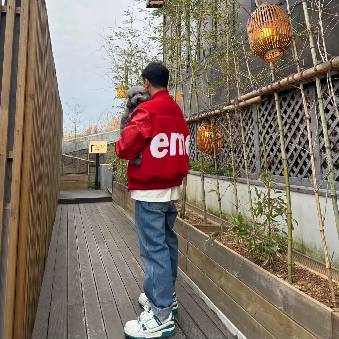 Supreme Big Logo Chenille Varsity Jacket Red - 24SS 착용 스타일