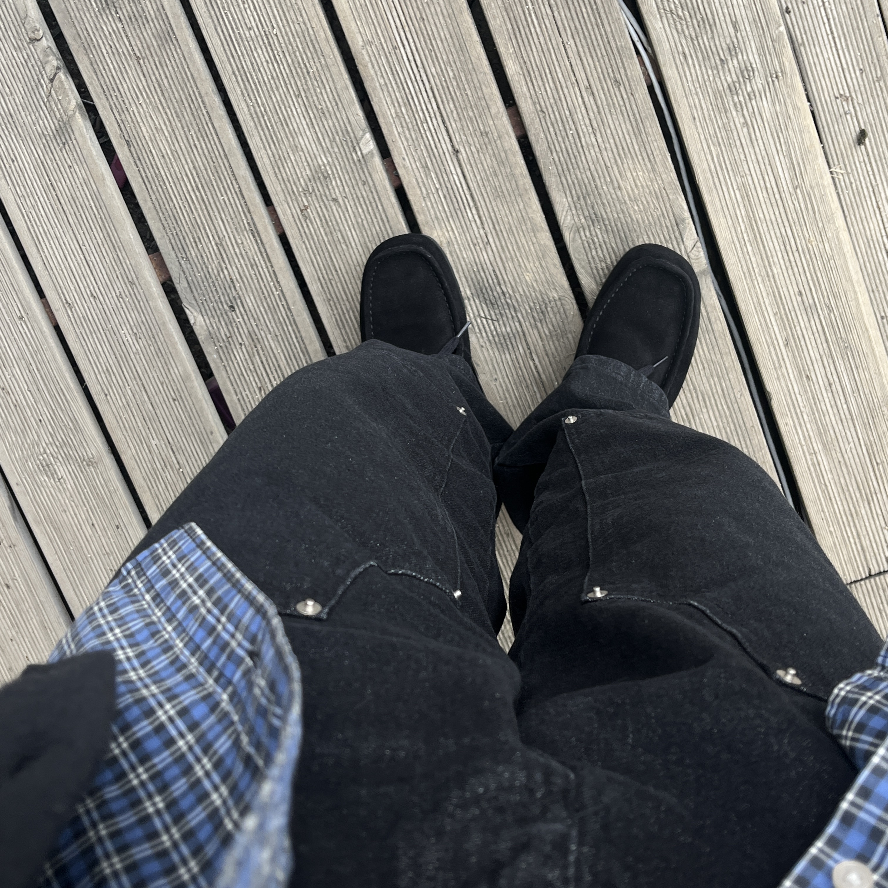 GU Real Leather Moccasin Shoes Black 착용 스타일