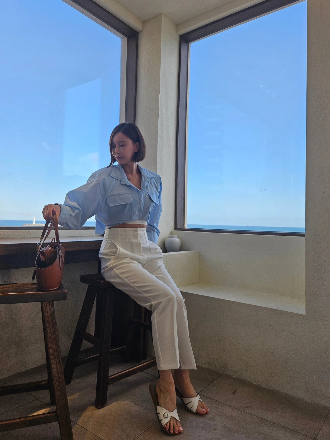 (W) Saltwater Sandal Classic Slide White 착용 스타일 - 2