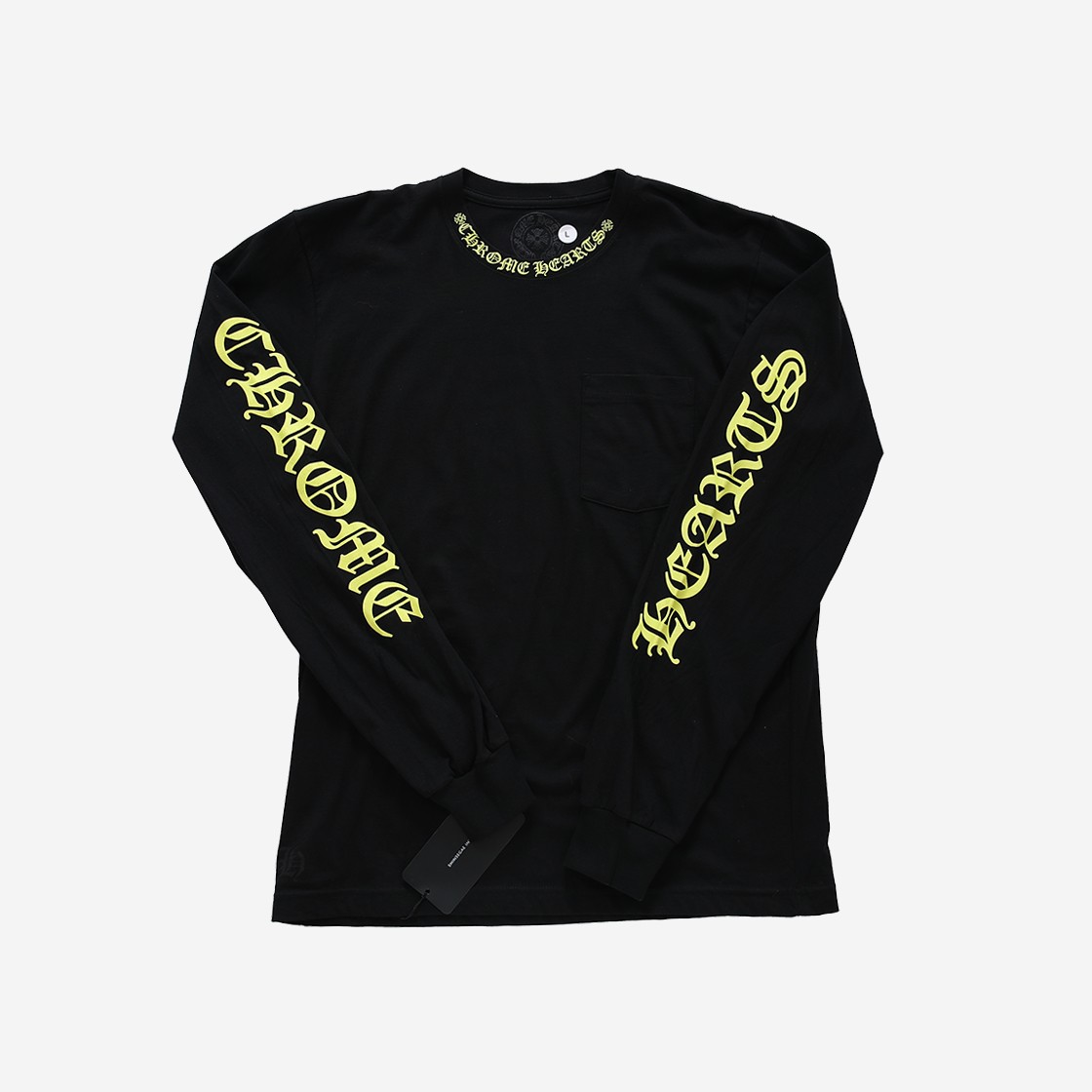 Hansroom Chrome Heart Neck Script Logo Long Sleeve T-Shirt Black Llime 상세 이미지 1