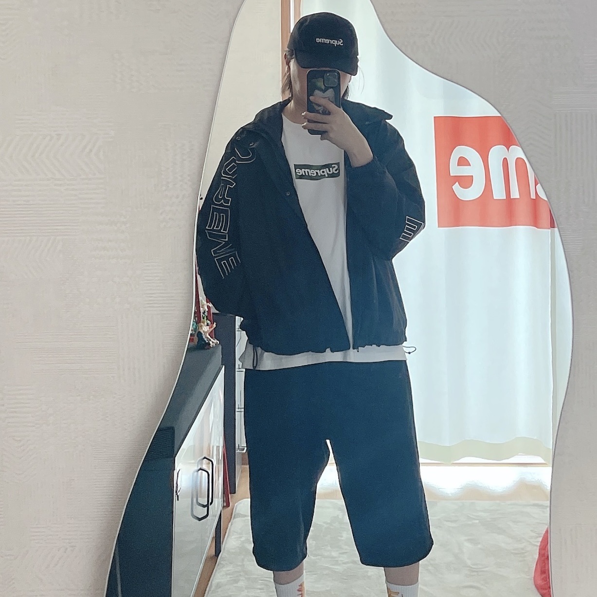 Supreme Spellout Embroidered Track Jacket Black - 24FW, Supreme Washed Chino Twill Camp Cap Black 착용 스타일