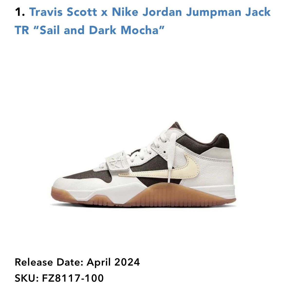 Jordan x Travis Scott Jumpman Jack TR Sail and Dark Mocha, (W) Jordan 1 x Travis Scott Retro Low OG SP Canary 착용 스타일 - 1