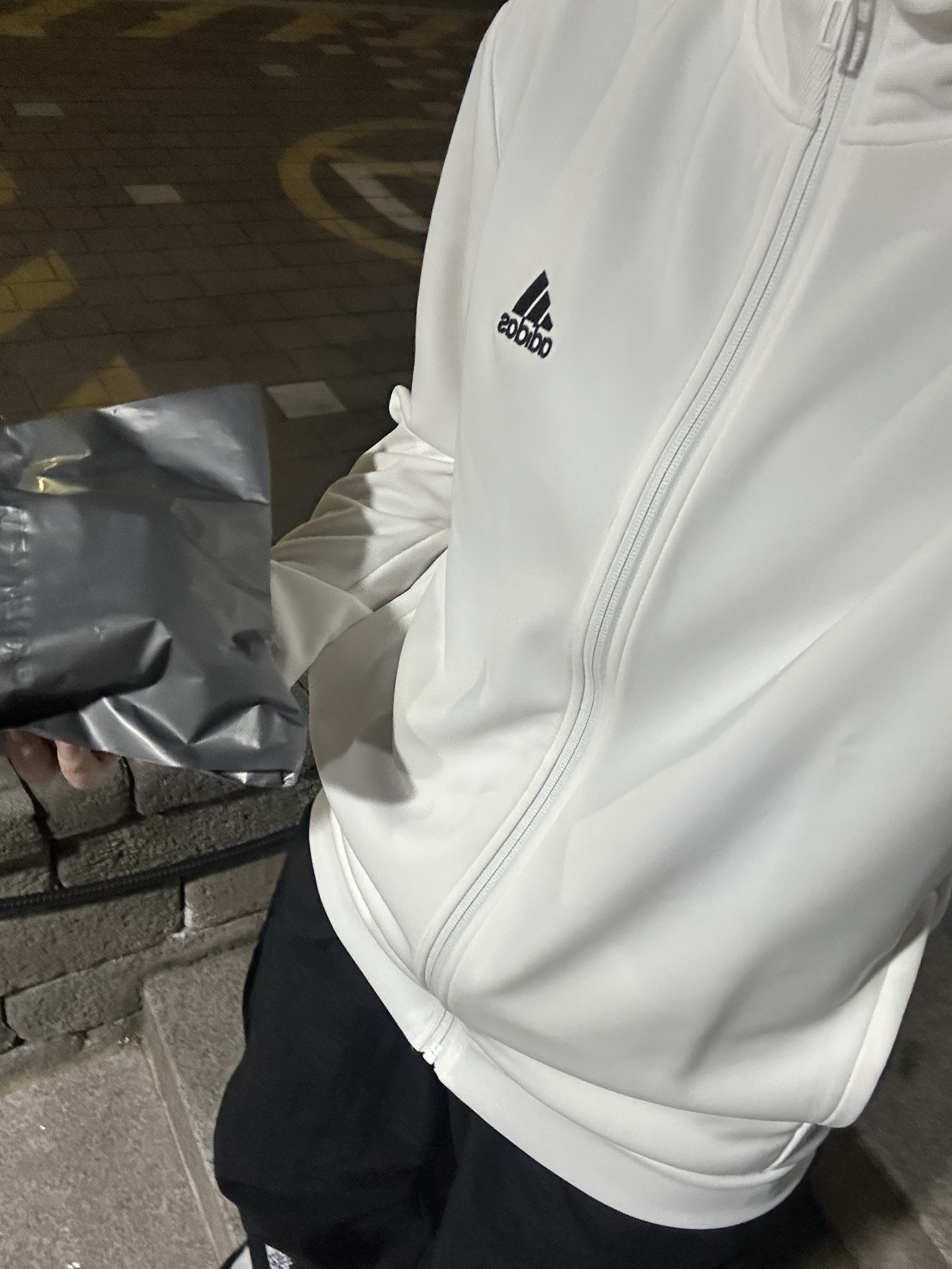 Adidas 3S Regular Fit Double Knit Track Top White - KR Sizing 착용 스타일