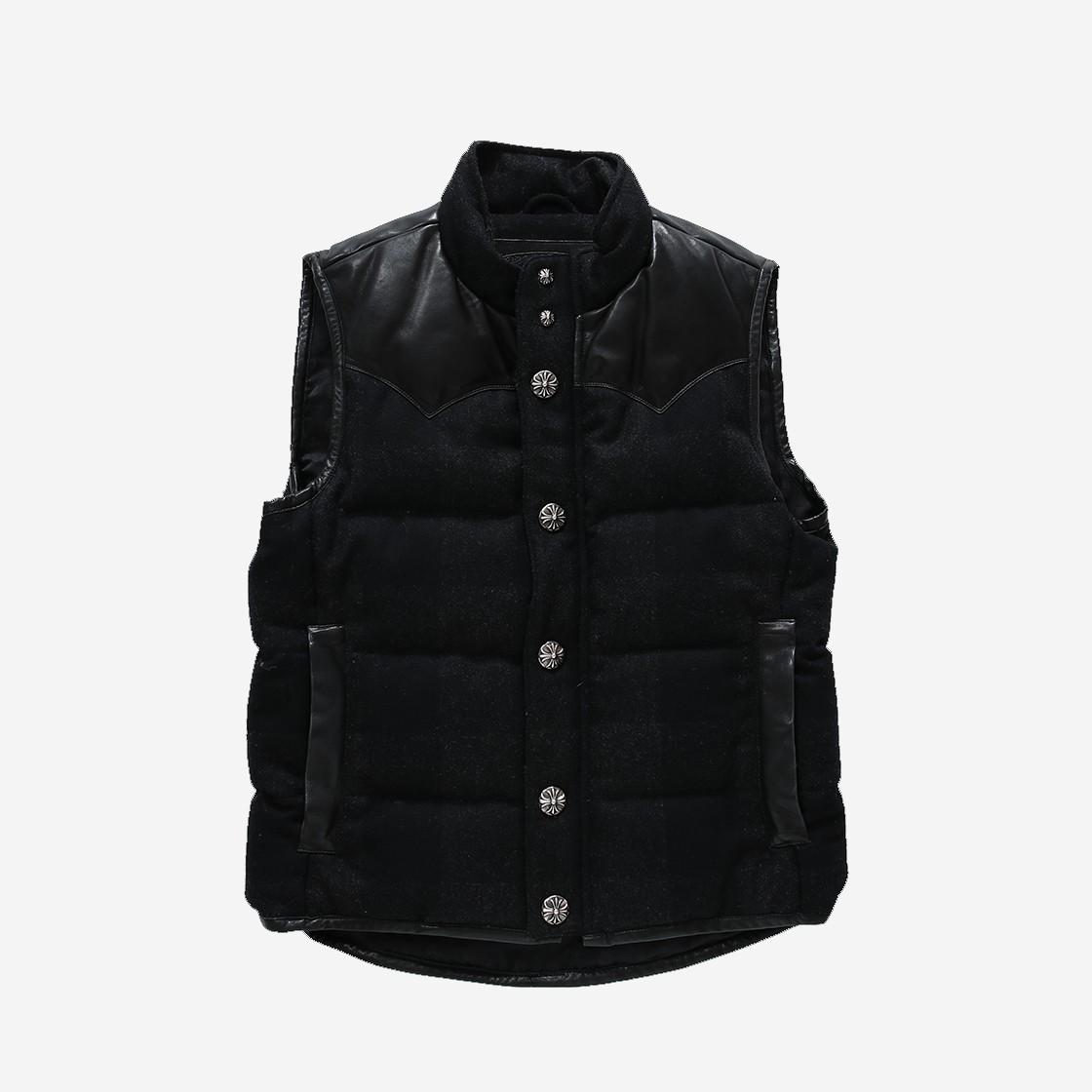 Hansroom Chrome Heart Flare Leather Patch Down Vest 상세 이미지 1