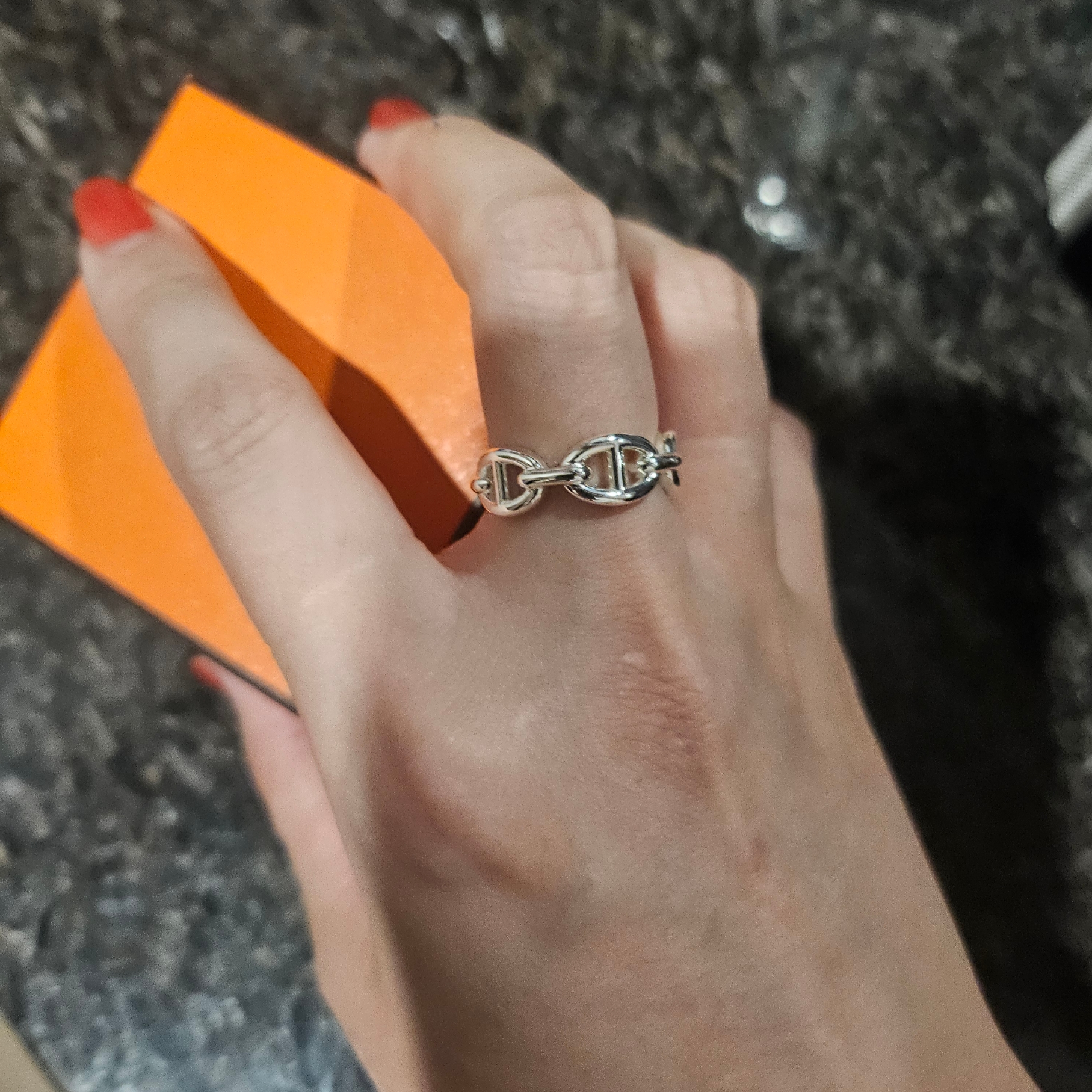 (W) Hermes Small Chaine D'Ancre Enchainee Ring Sterling Silver 착용 스타일