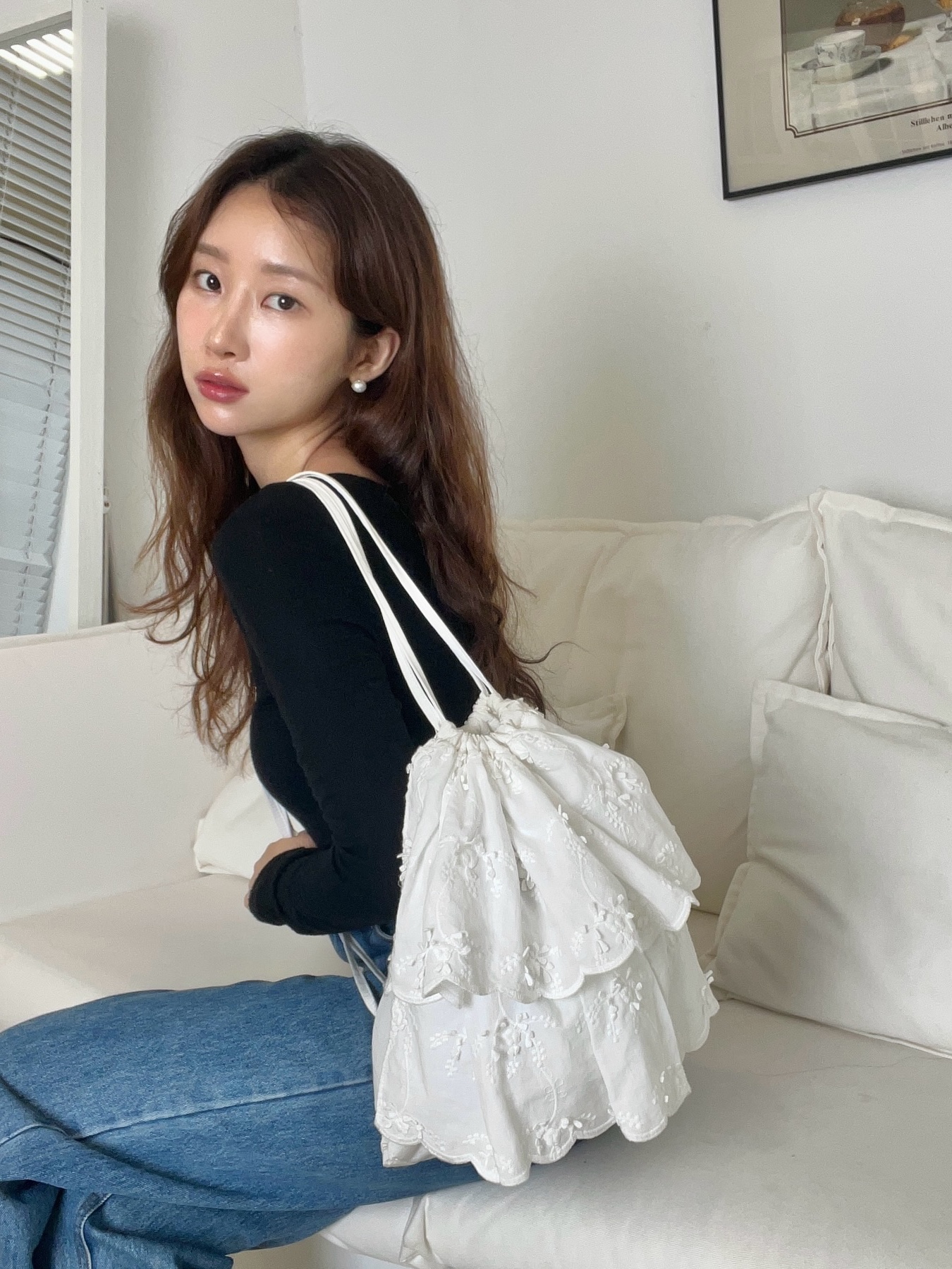 Athe Vanessabruno Prill Flower Backpack And Shoulder Bag White 착용 스타일 - 2