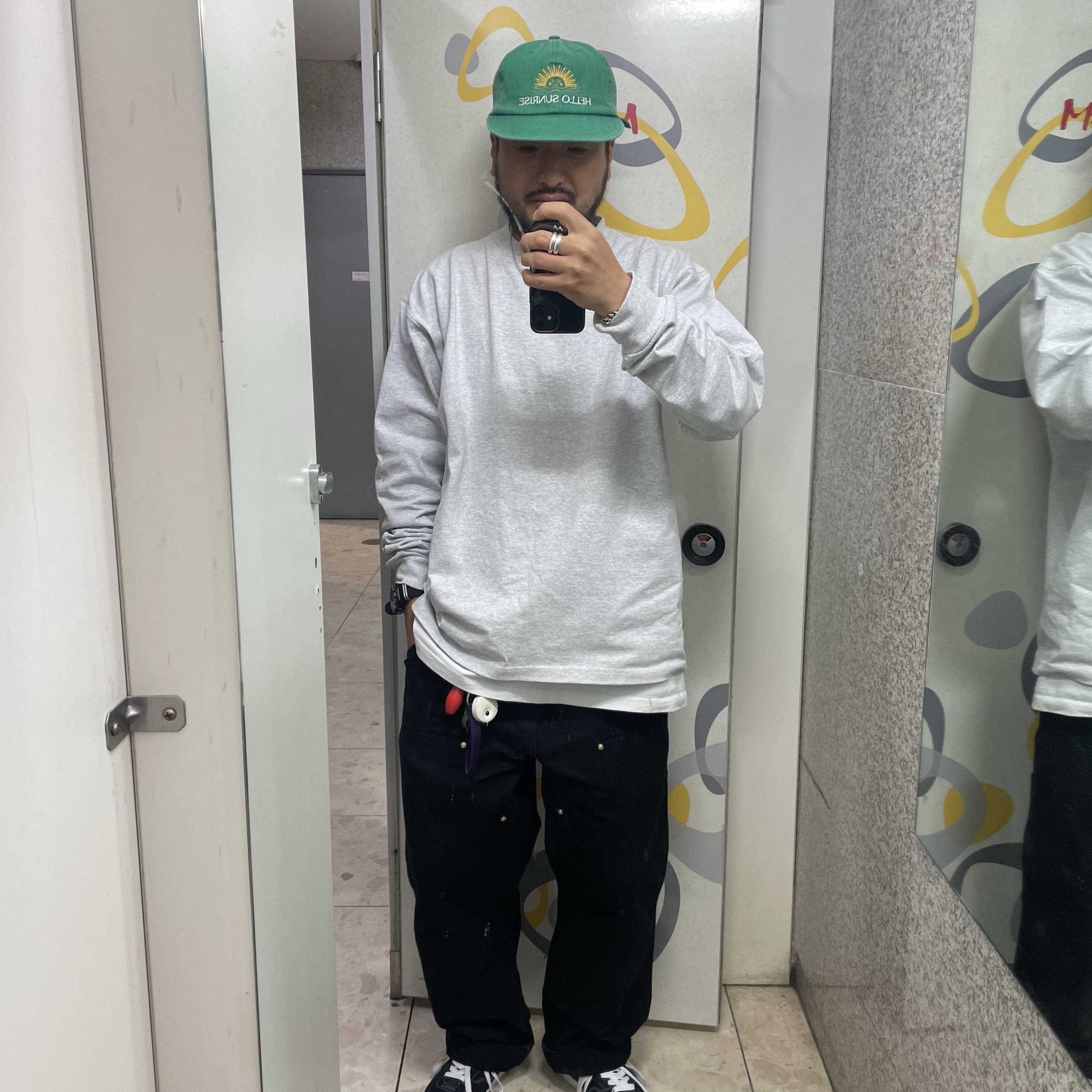 Carhartt WIP Dearborn Canvas Double Knee Pants Black Rinsed 착용 스타일