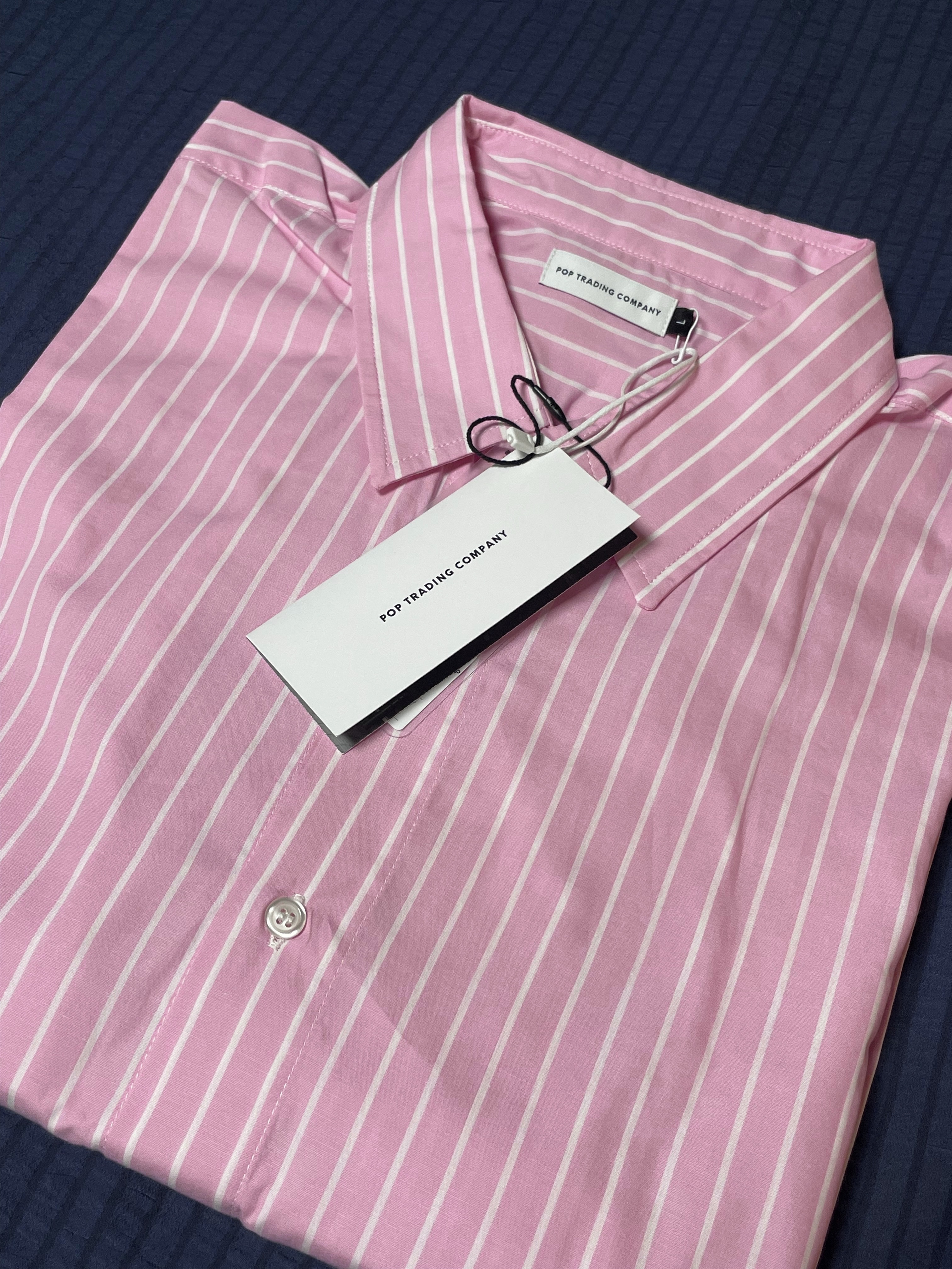 Pop Trading Company Logo Striped Shirt Pink 착용 스타일