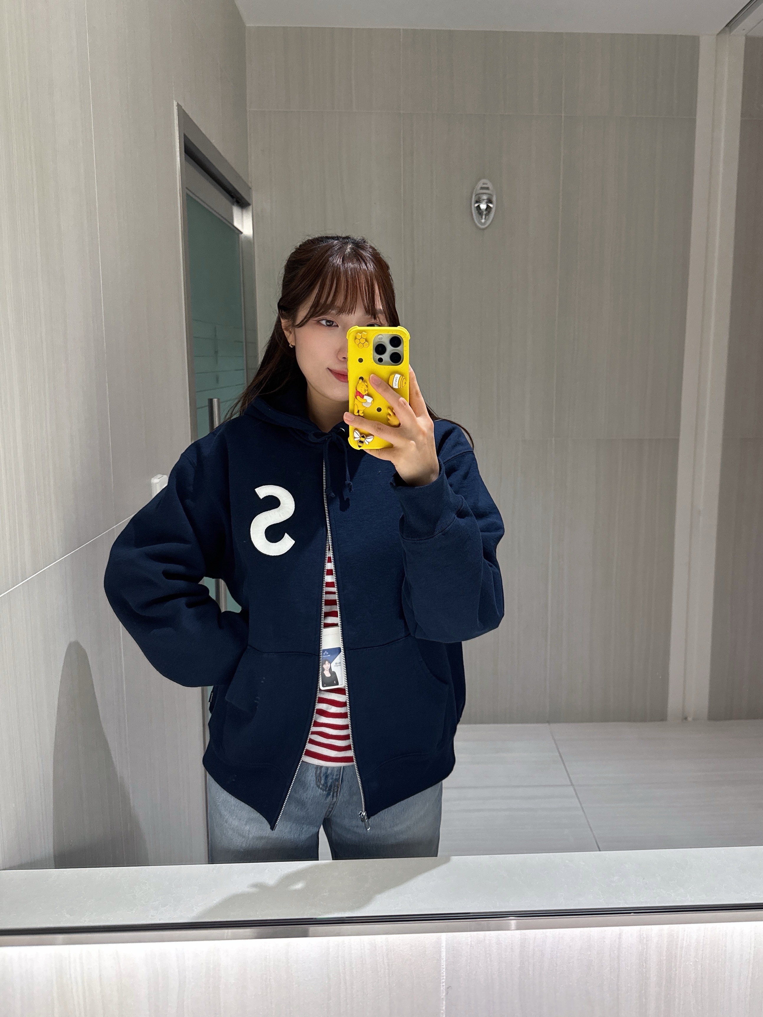Supreme S Logo Zip Up Hooded Sweatshirt Navy - 24FW 착용 스타일