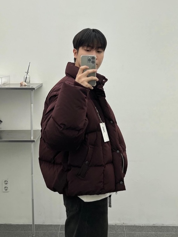 [KREAM 단독 / 예약 배송] Haleine Detachable Midneck Goose Down Jacket Navycheck (VJ403) 착용 스타일