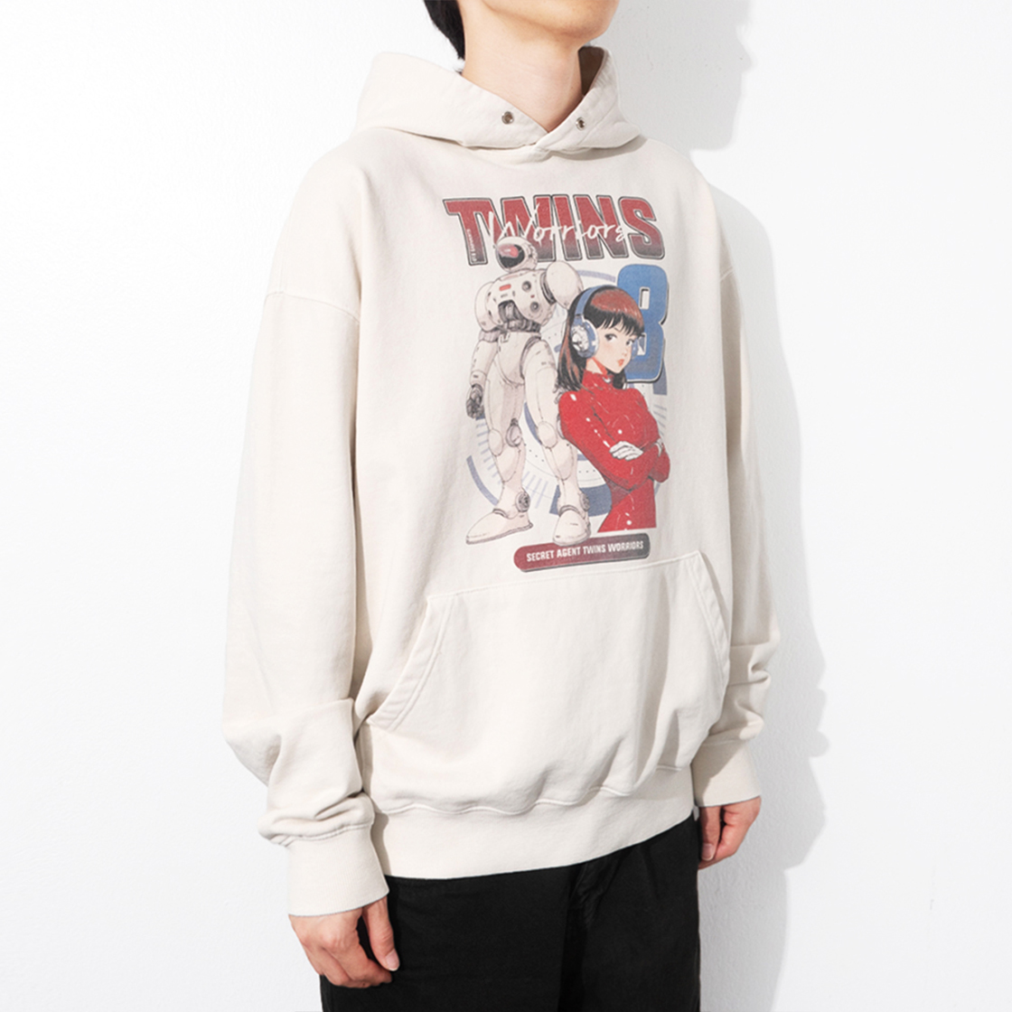 큐티에잇 가먼츠 트윈스 빈티지 워시드 후디 에크루(QT8 GARMENTS Twins Vintage Washed Hoodie Ecru) - 4