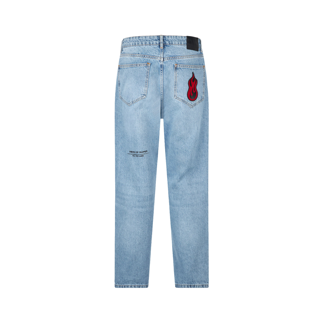 Vision Of Super Blue Denim Jeans With Printed Logo And Flames Patch 상세 이미지 1