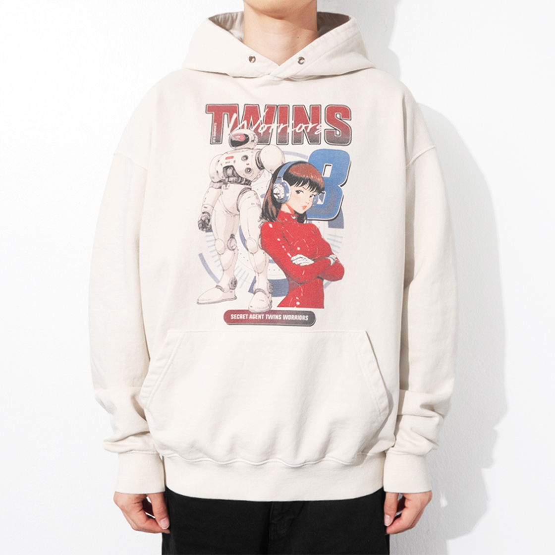 큐티에잇 가먼츠 트윈스 빈티지 워시드 후디 에크루(QT8 GARMENTS Twins Vintage Washed Hoodie Ecru) - 3