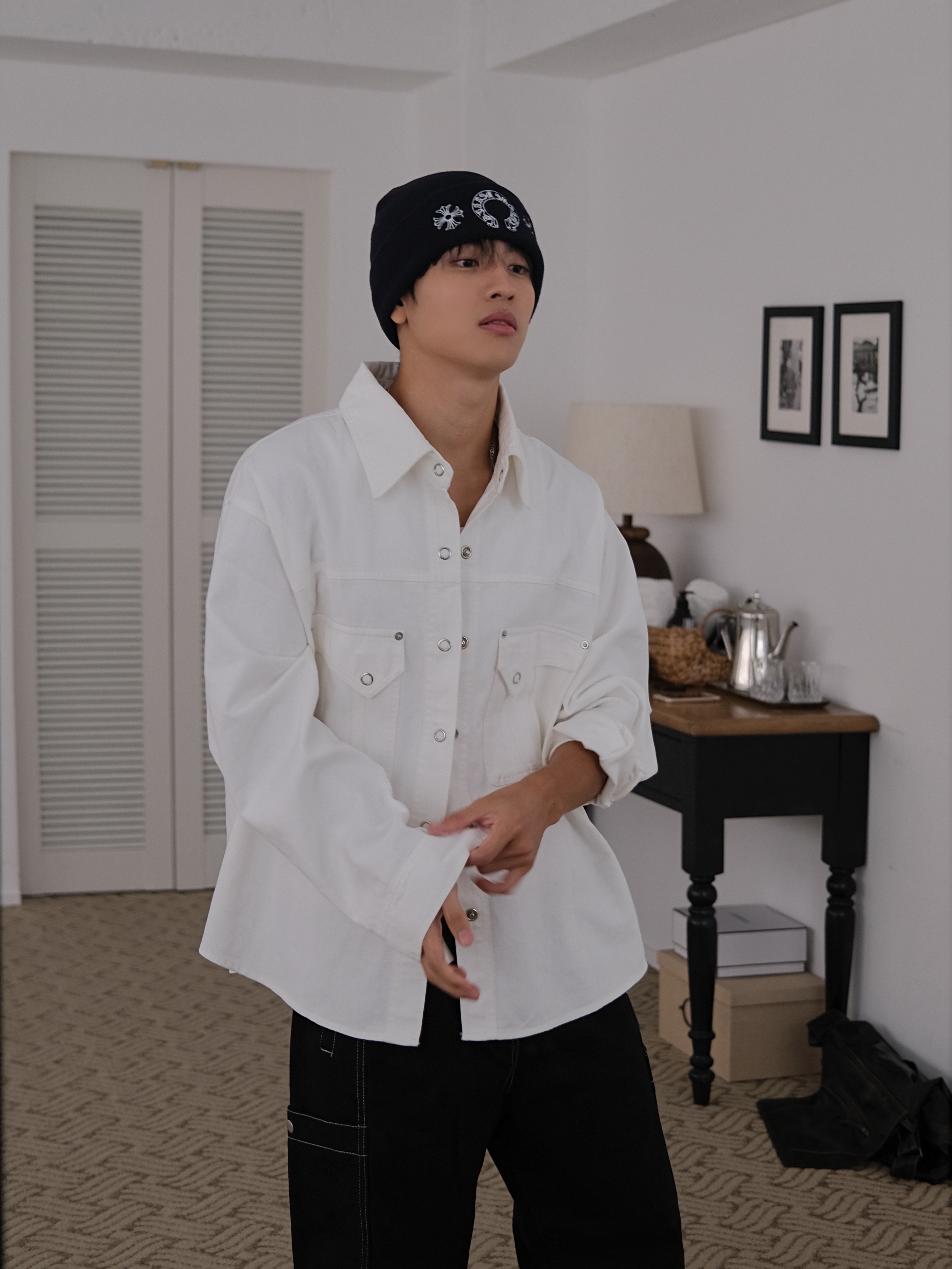 Chrome Hearts Horseshoe Beanie Black 착용 스타일 - 2