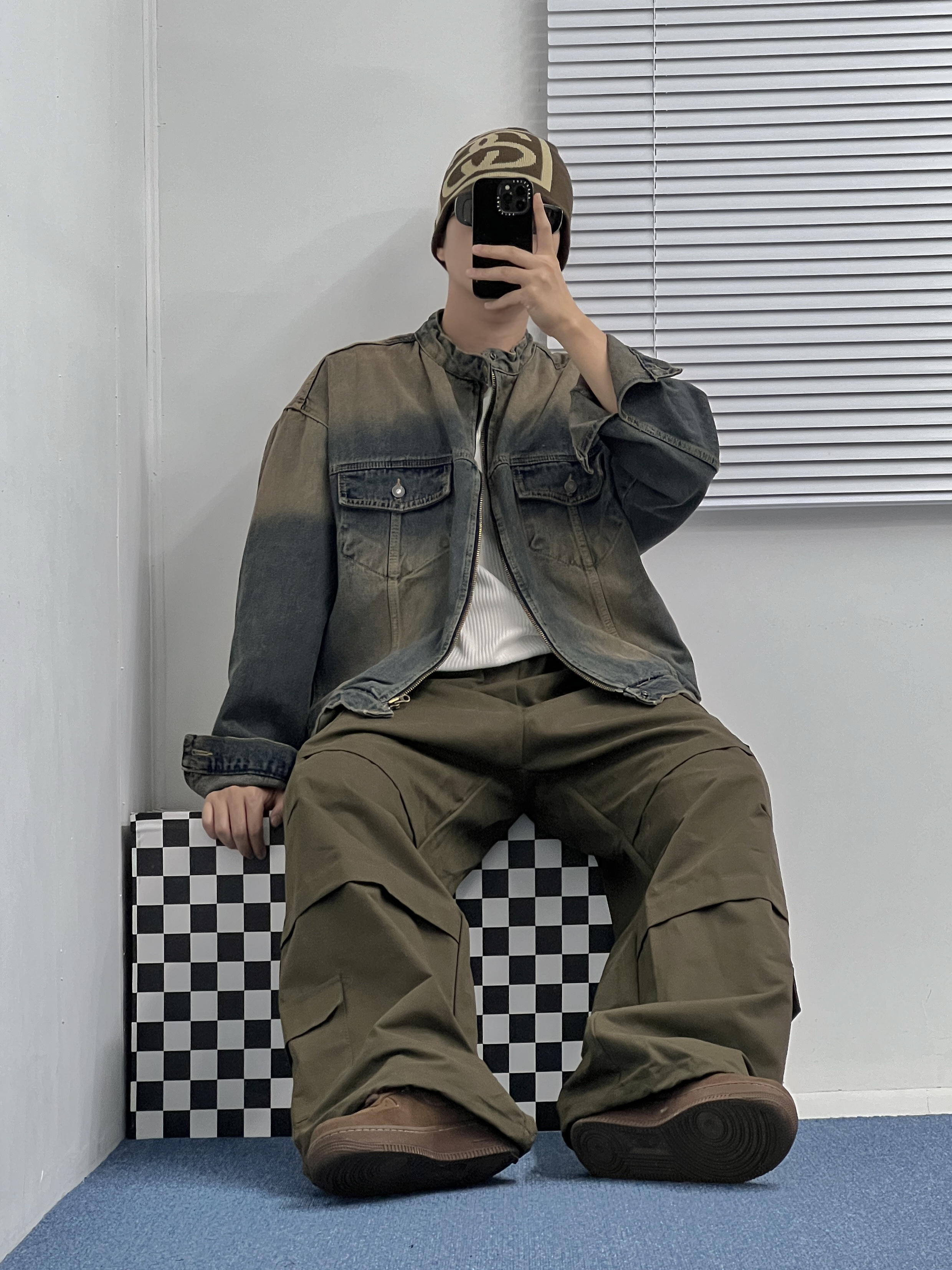 (W) Nike Air Force 1 '07 Cacao Wow, Stussy SS Link Skullcap Beanie Brown 착용 스타일 - 3