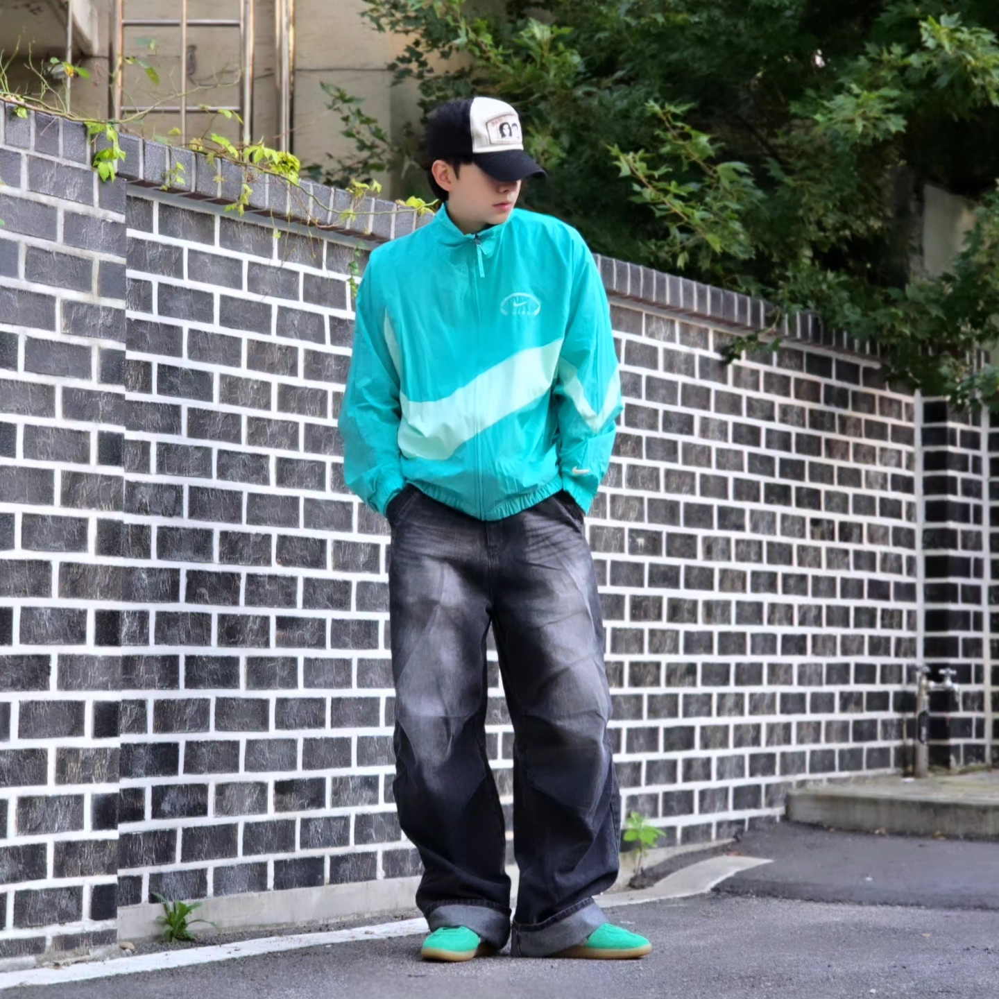 Nike NSW HBR NCPS Woven Jacket Washed Teal - Asia, Puma Palermo Vintage Jade Frost 착용 스타일 - 4