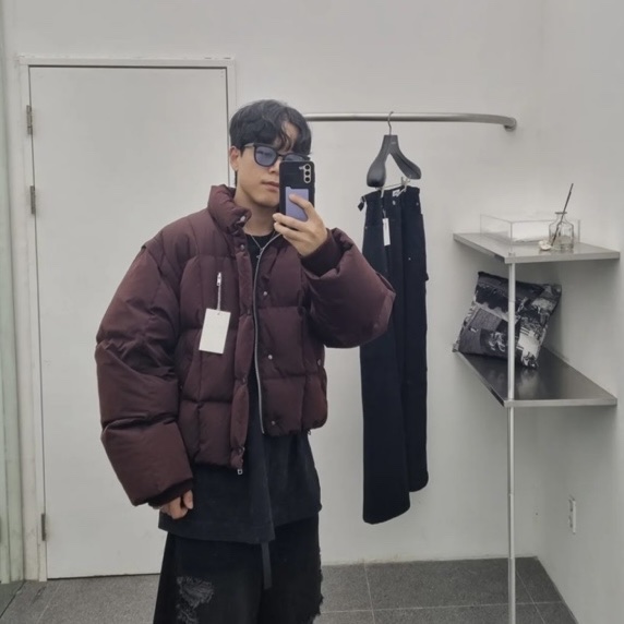 [KREAM 단독 / 예약 배송] Haleine Detachable Midneck Goose Down Jacket Navycheck (VJ403) 착용 스타일