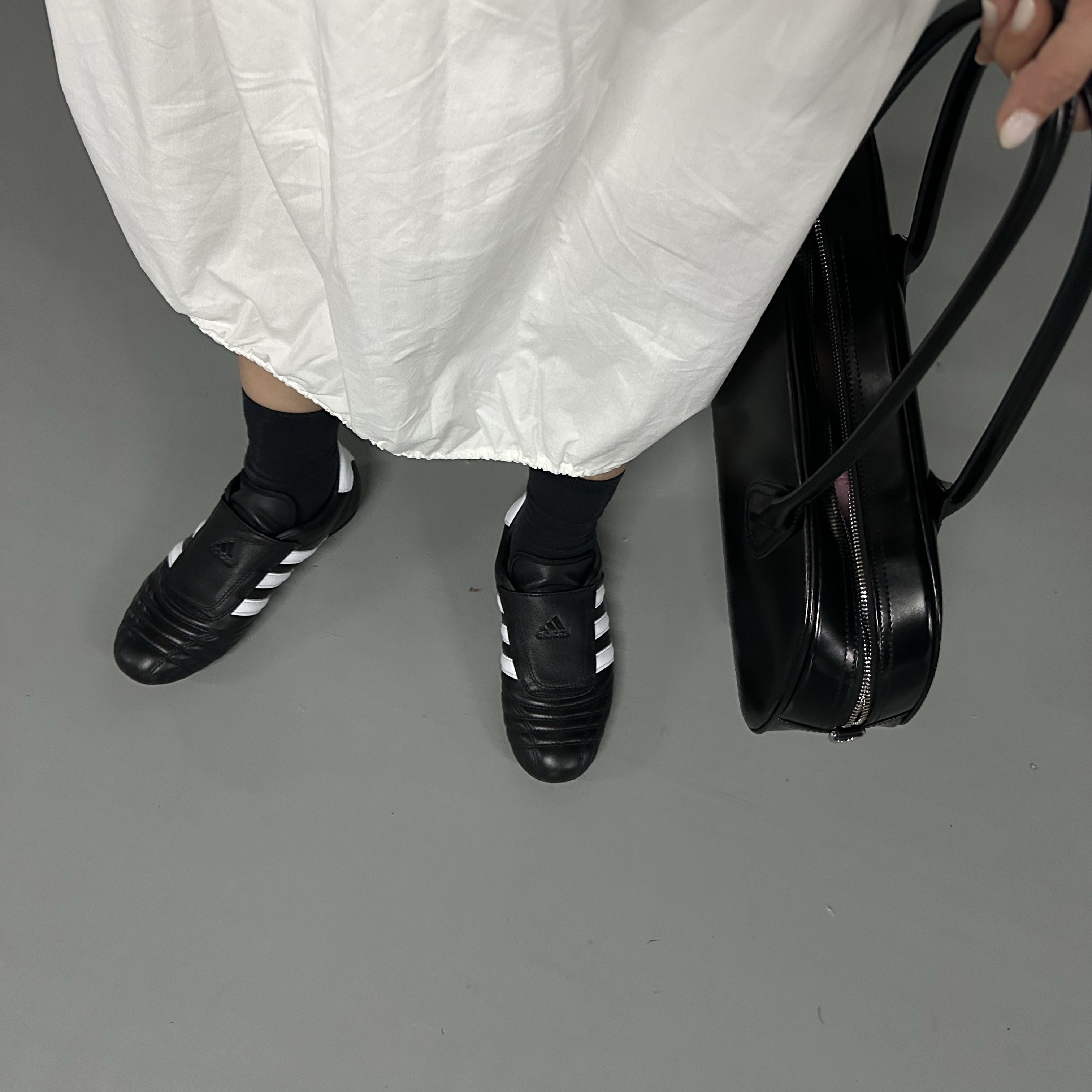 (W) Adidas Taekwondo Core Black Cloud White 착용 스타일