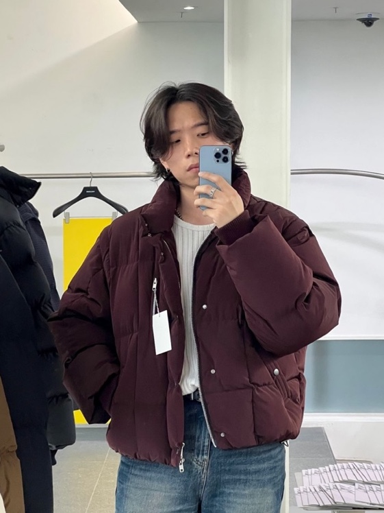 [KREAM 단독 / 예약 배송] Haleine Detachable Midneck Goose Down Jacket Navycheck (VJ403) 착용 스타일