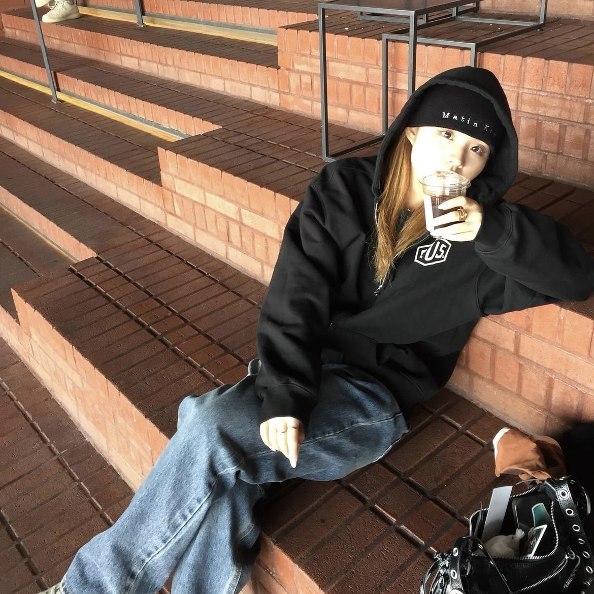 Deus Ex Machina Seoul College Hooded Jacket Black, (W) Matin Kim Matin Classic Beanie Black 착용 스타일 - 1