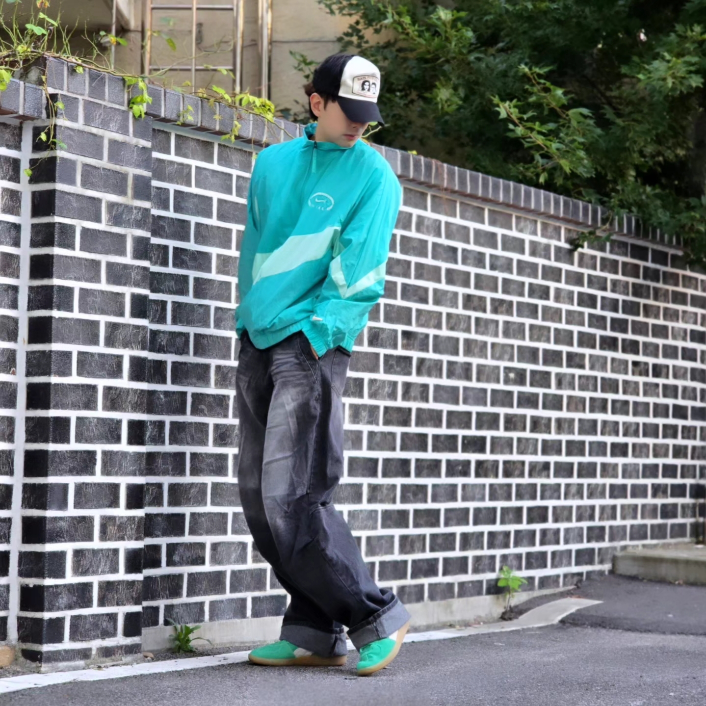 Nike NSW HBR NCPS Woven Jacket Washed Teal - Asia, Puma Palermo Vintage Jade Frost 착용 스타일 - 3