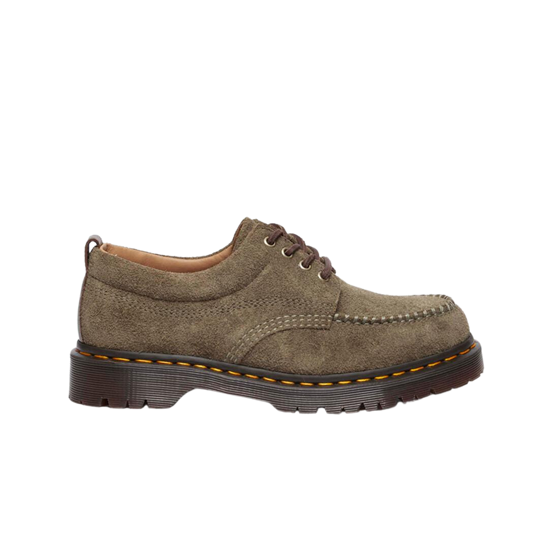 31818396 Dr. Martens Lowell Suede Moc Toe Shoes Olive Dark Brown