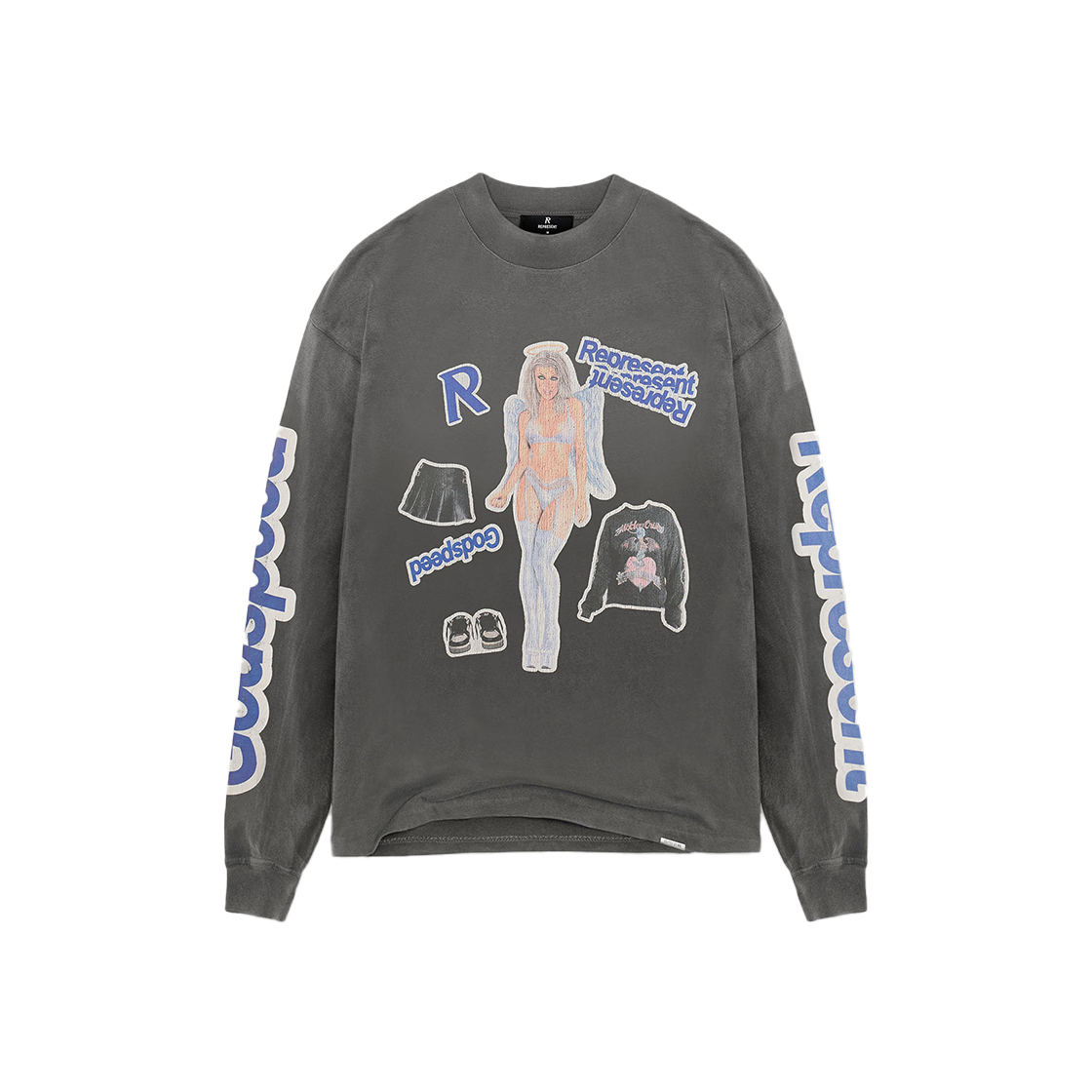 리프레젠트 퀘스쳔 유어 이노센스 롱 슬리브 티셔츠 빈티지 그레이 블랙 - 24FW(Represent Question Your Innocence Ls T-Shirt Vintage Grey - 24FW)