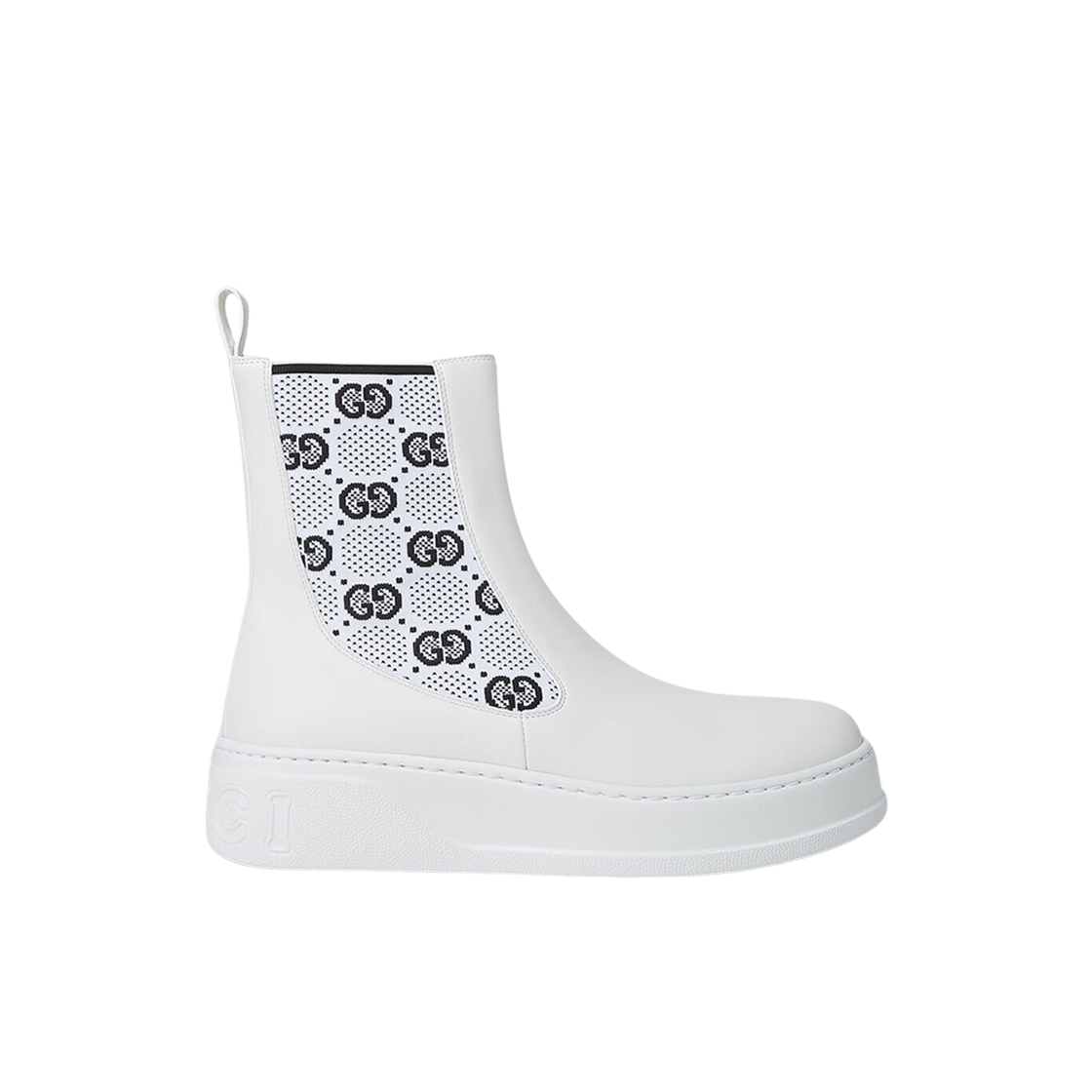 718718-AAA8L-9059 (W) Gucci GG Jersey Chelsea Boots White