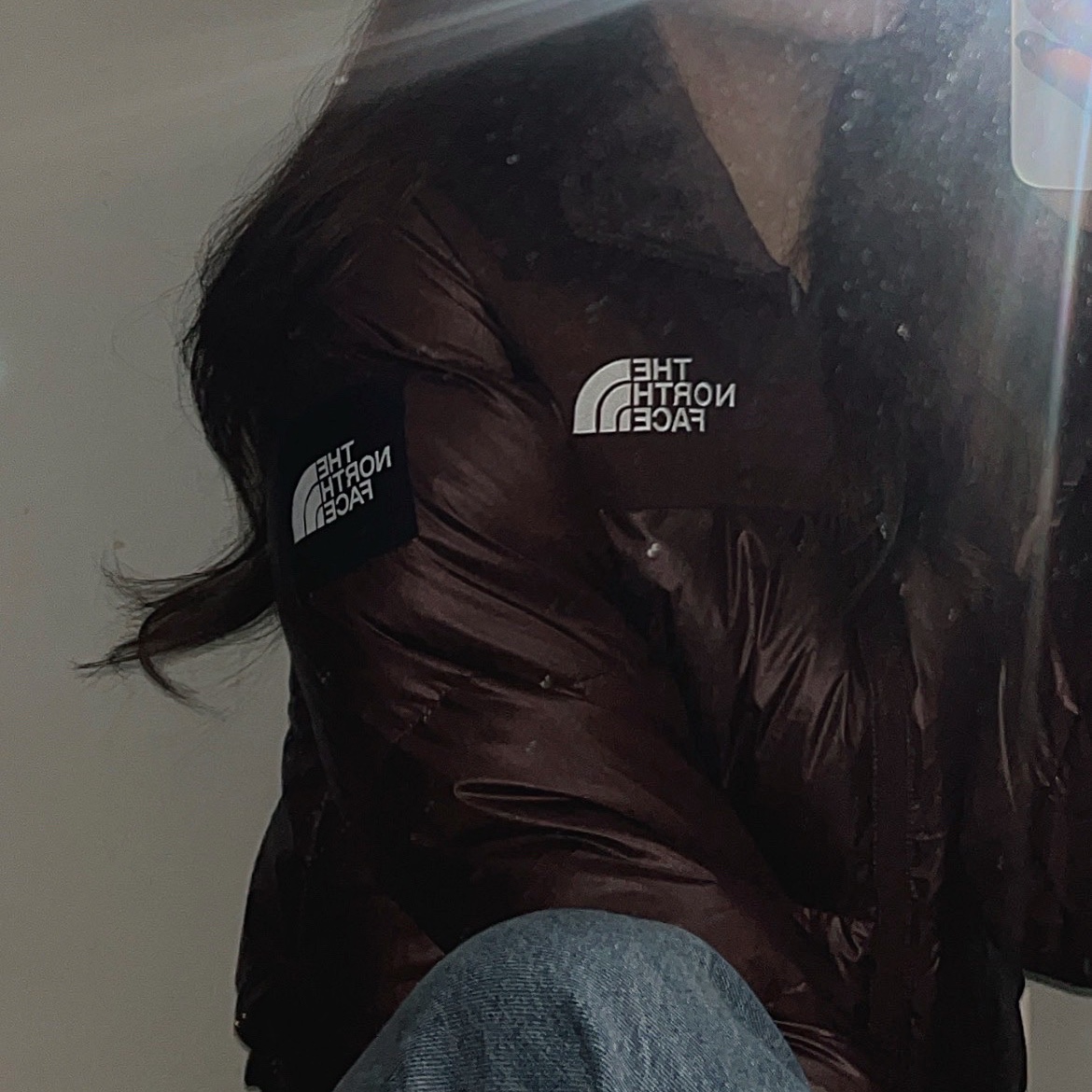 (W) The North Face White Label Novelty Nuptse Down Jacket Cocoa Brown 착용 스타일 - 2