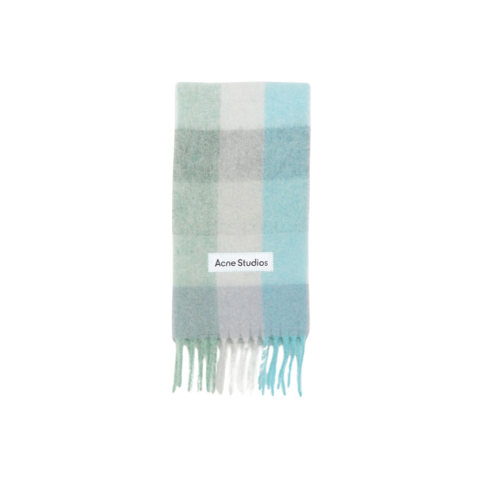 Acne Studios Mohair Check Scarf Turquoise Grey Mint Green