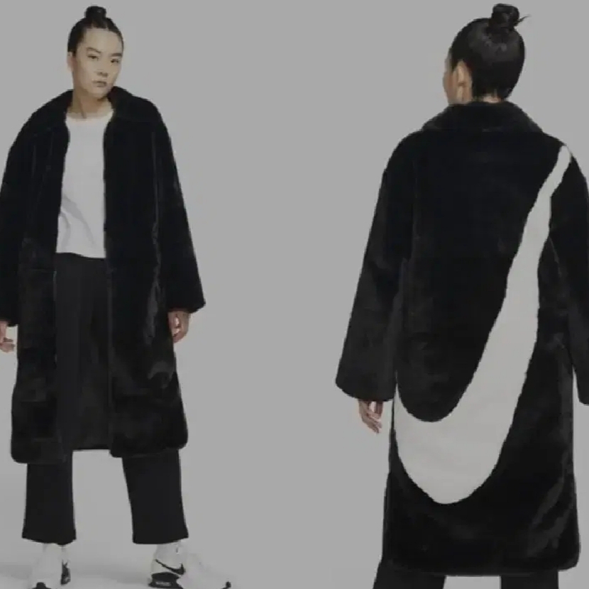 (W) Nike NSW Faux Fur AOP Long Jacket Black - Asia 착용 스타일