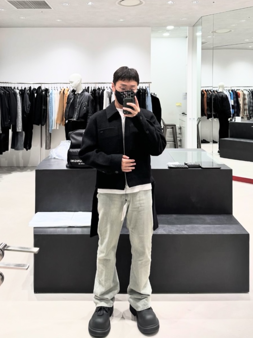 Wooyoungmi Wool Check Shirt Black - 24FW, Wooyoungmi Straight Denim Pants Mint - 23FW 착용 스타일 - 3