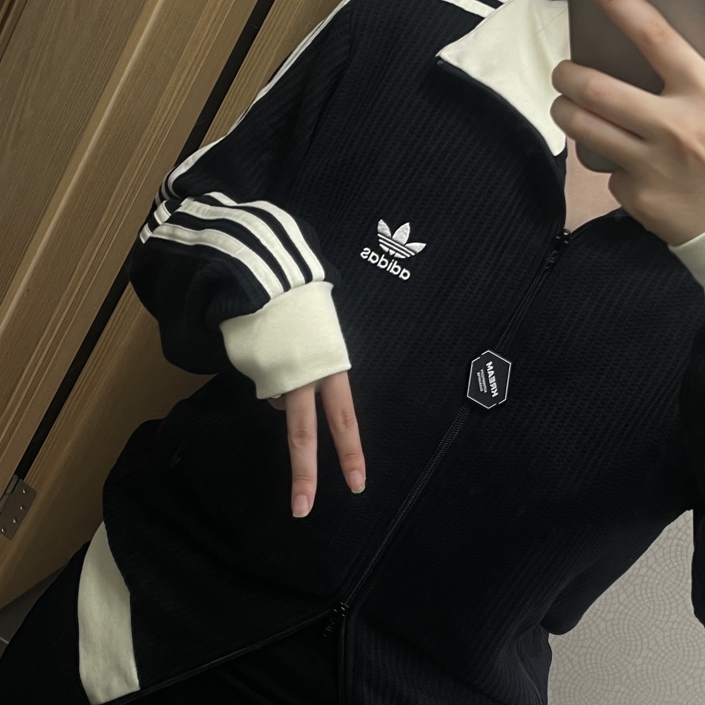 Adidas Waffle Beckenbauer Track Top Black - KR Sizing 착용 스타일