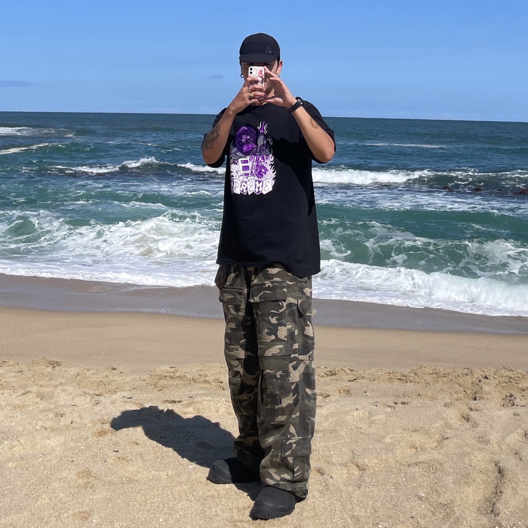 Project G/R Tactical Cargo Pants Camo, Roa Hiking Cap Black 착용 스타일 - 1