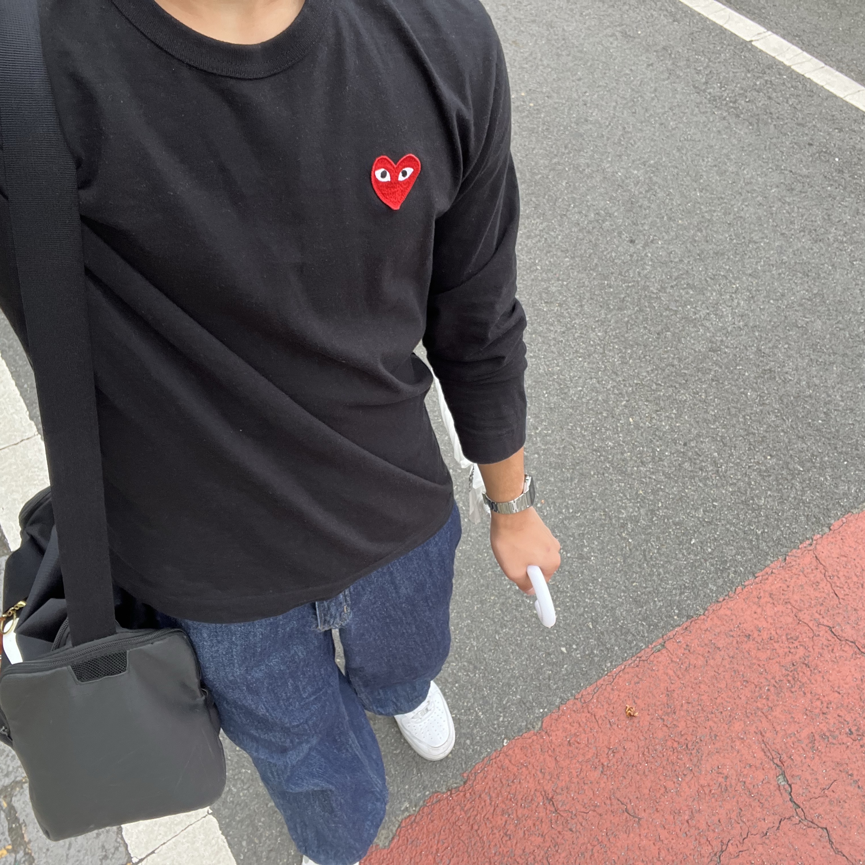 Casio A-158WA-1, Play Comme des Garcons LS T-Shirt Black 착용 스타일