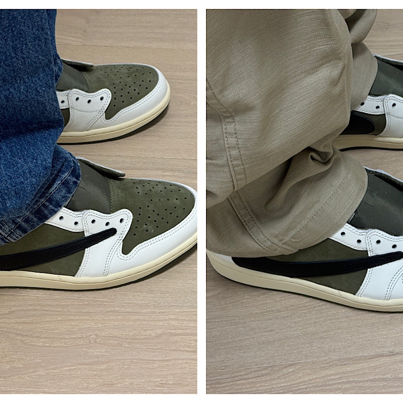 Jordan 1 x Travis Scott Retro Low OG SP Reverse Olive 착용 스타일