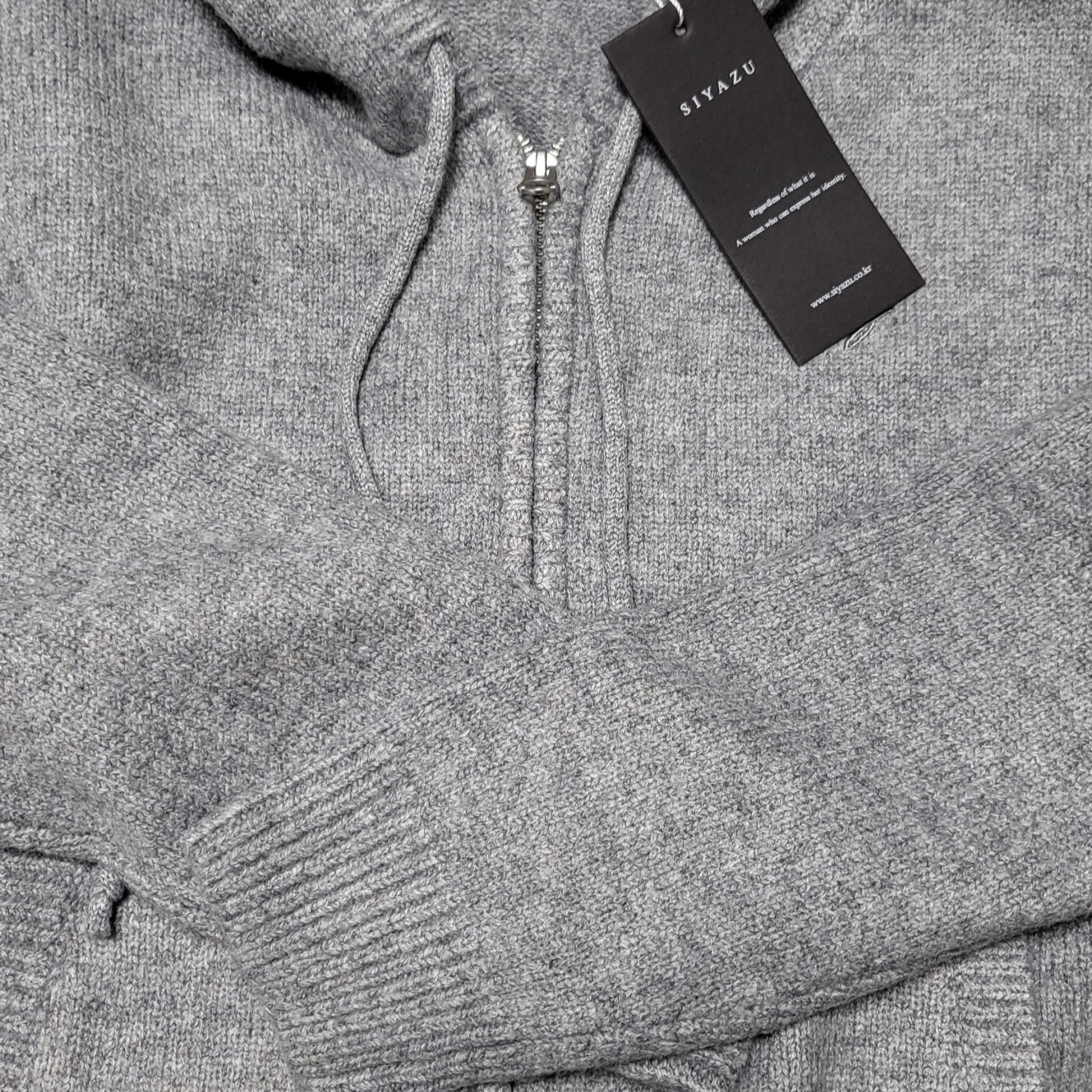 Siyazu SIKN2089 Essential Knit Hood Zip Up Gray 착용 스타일
